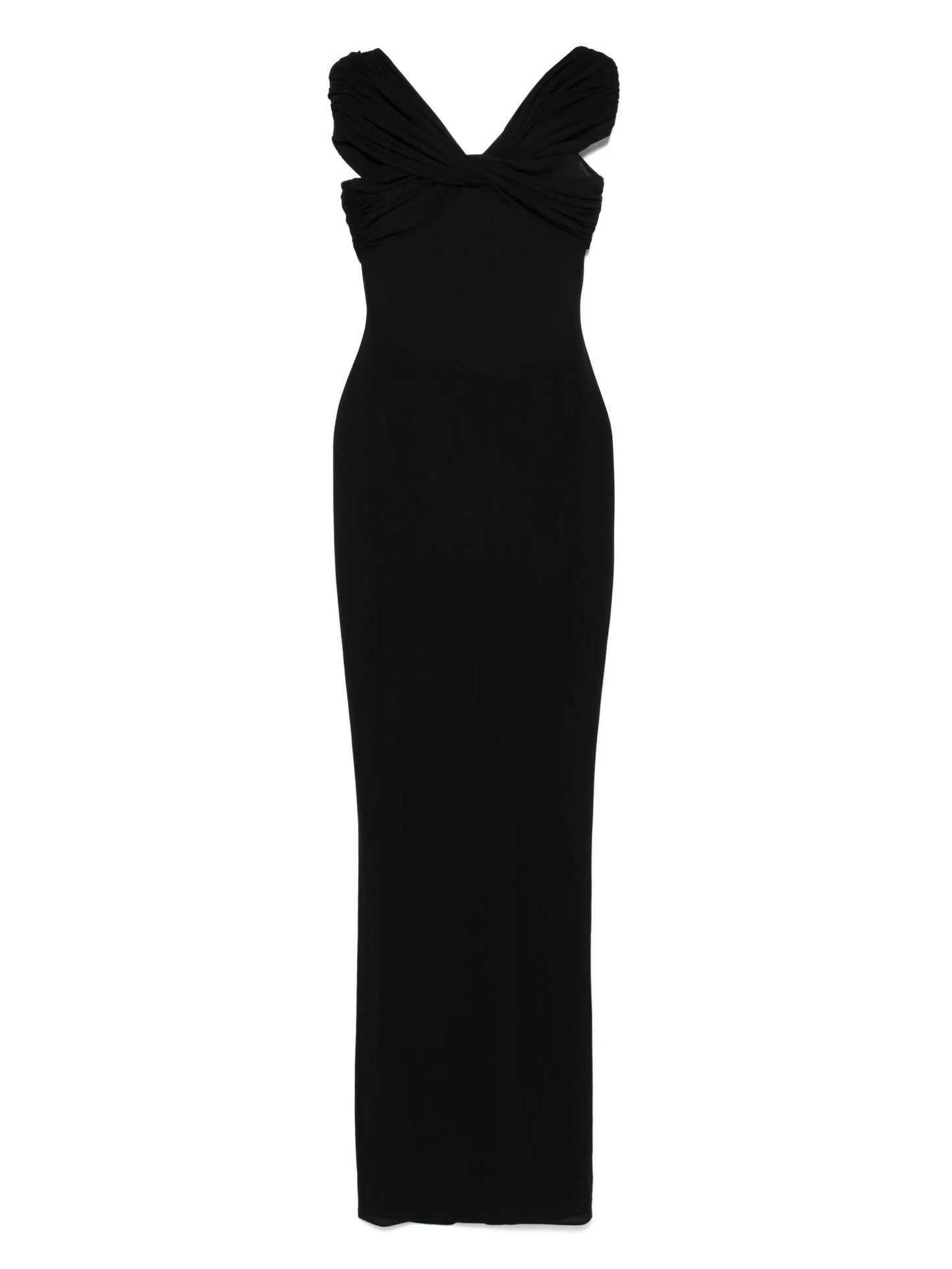 off-shoulder sheer maxi dress