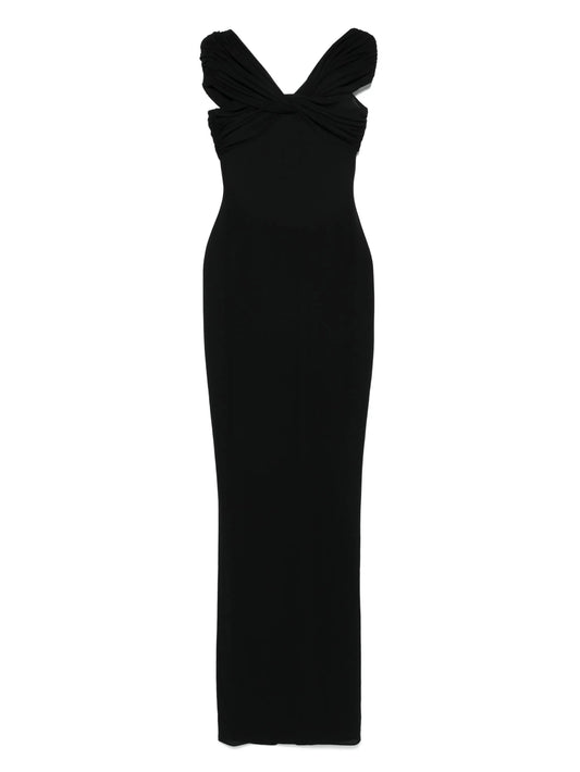 off-shoulder sheer maxi dress