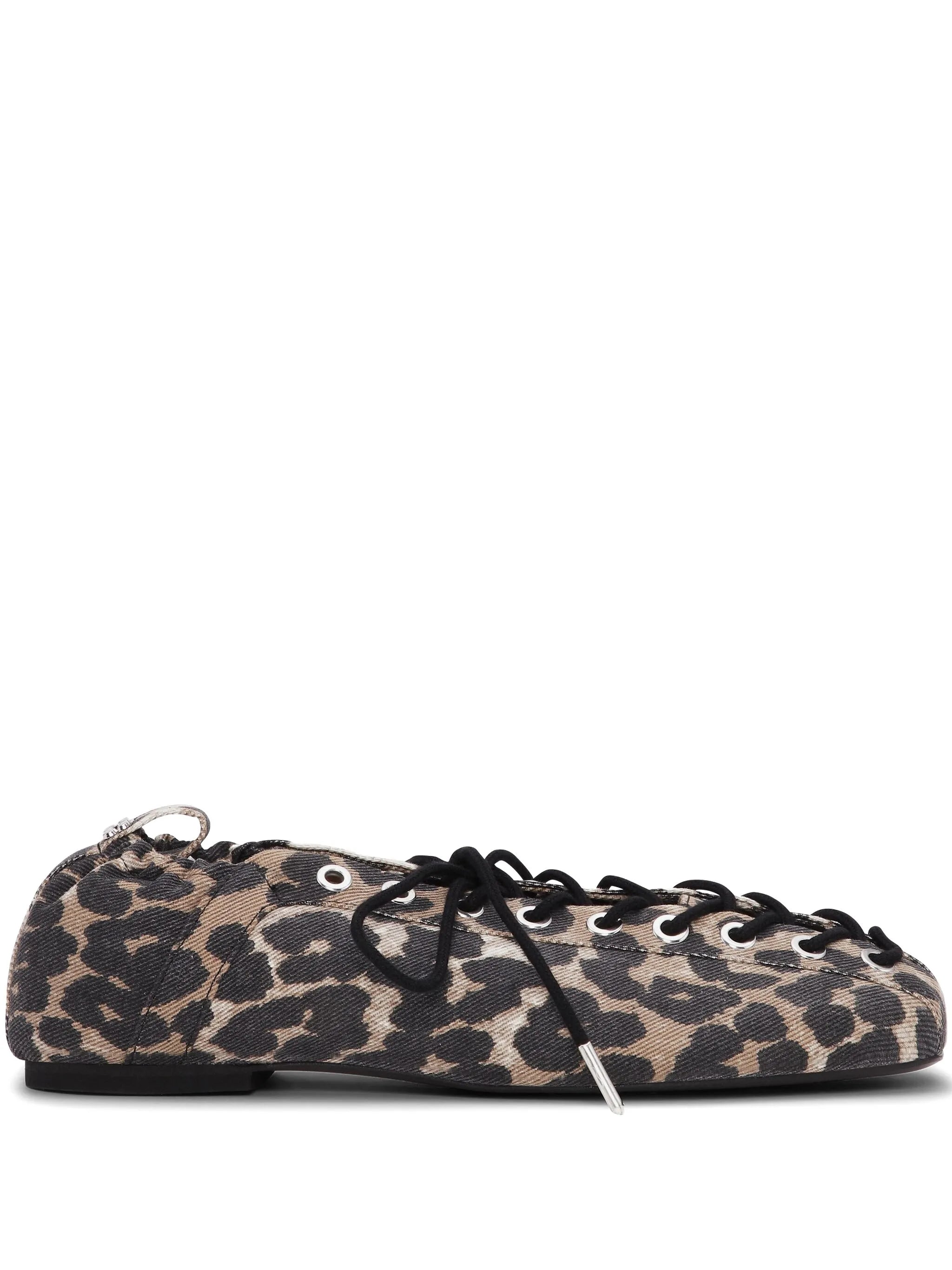 leopard-print denim ballet flats