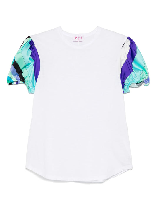 printed puff-sleeves T-shirt