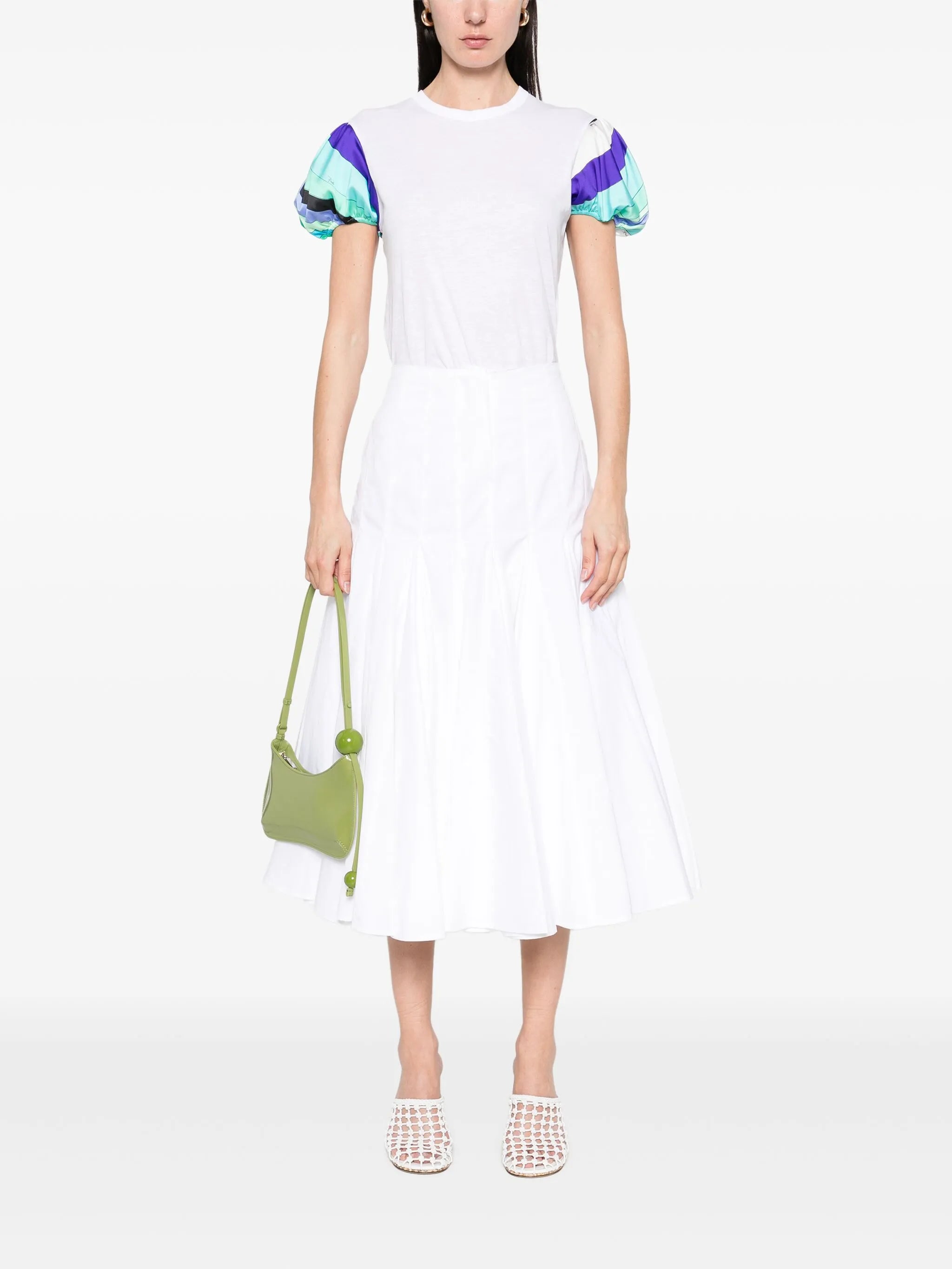 printed puff-sleeves T-shirt