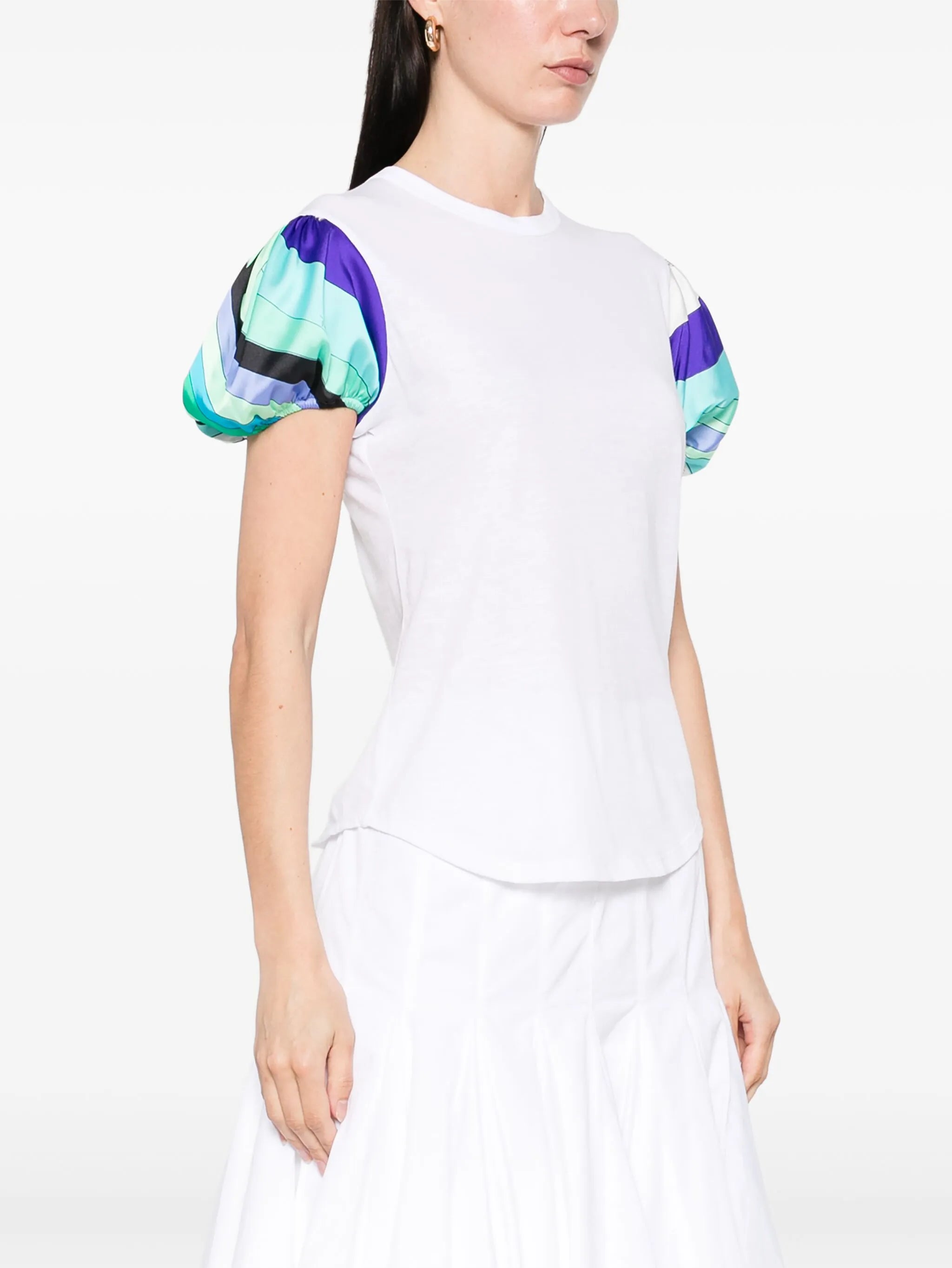 printed puff-sleeves T-shirt