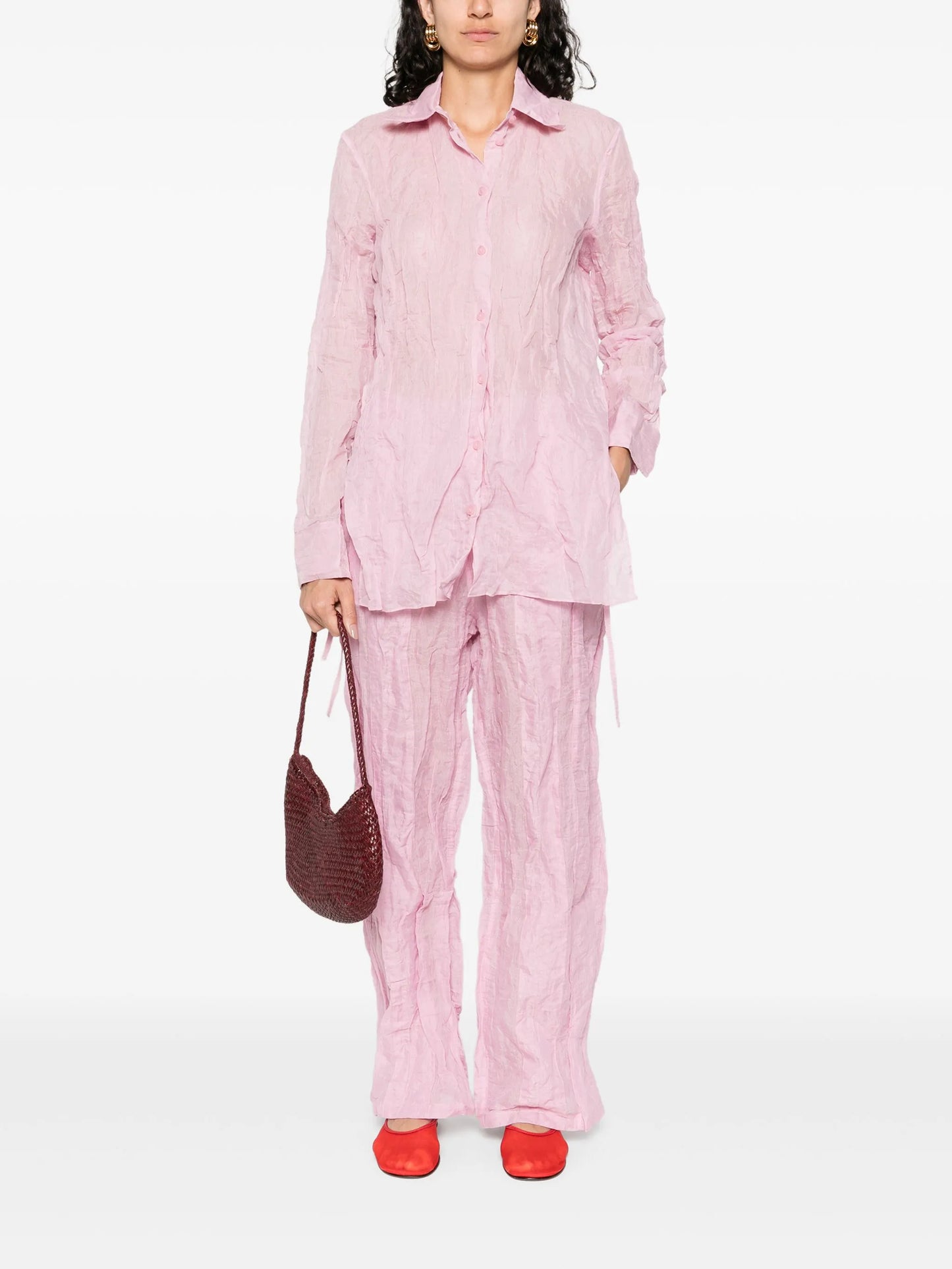 crushed multi-panelled trousers