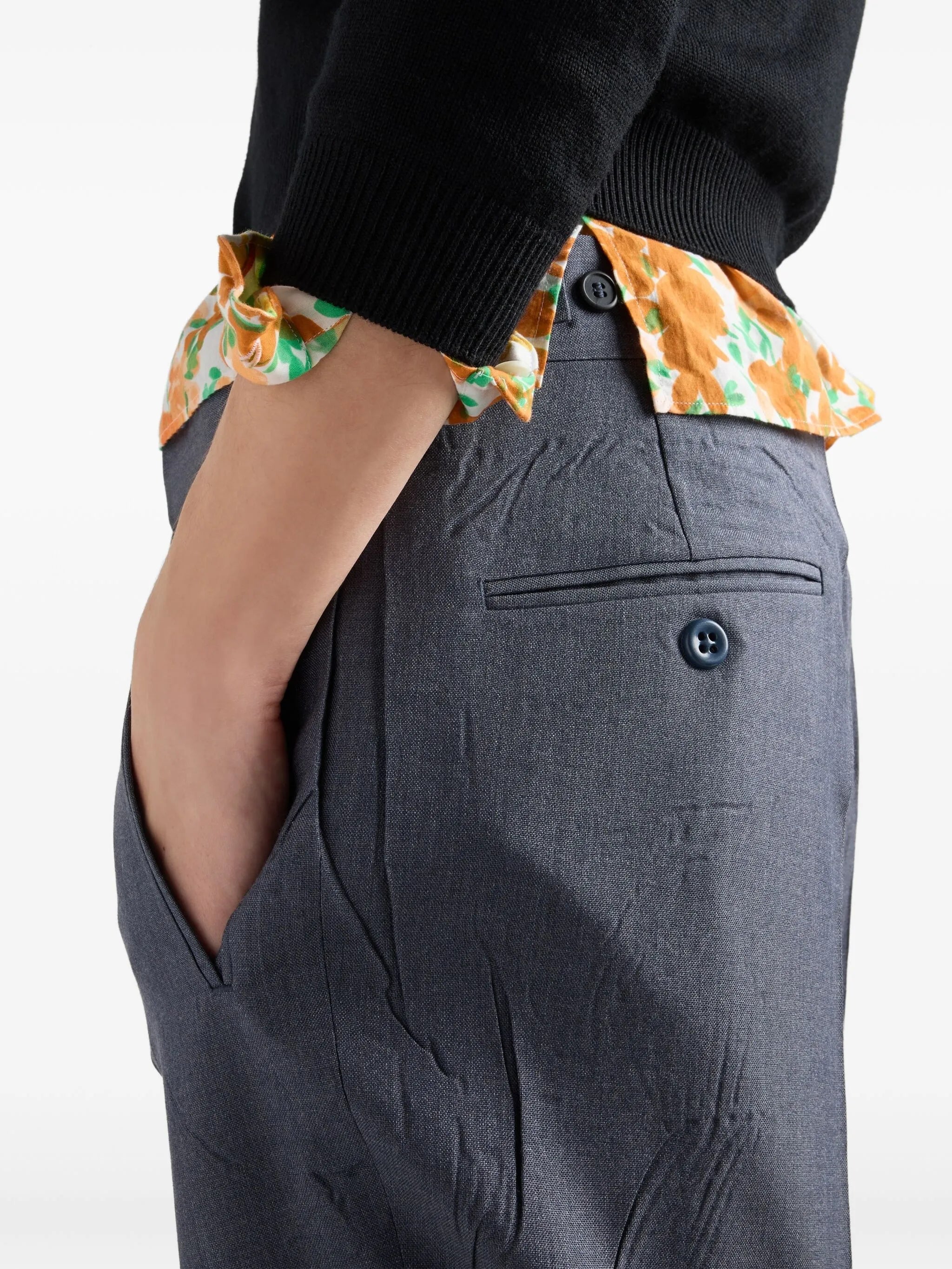 pressed-crease trousers