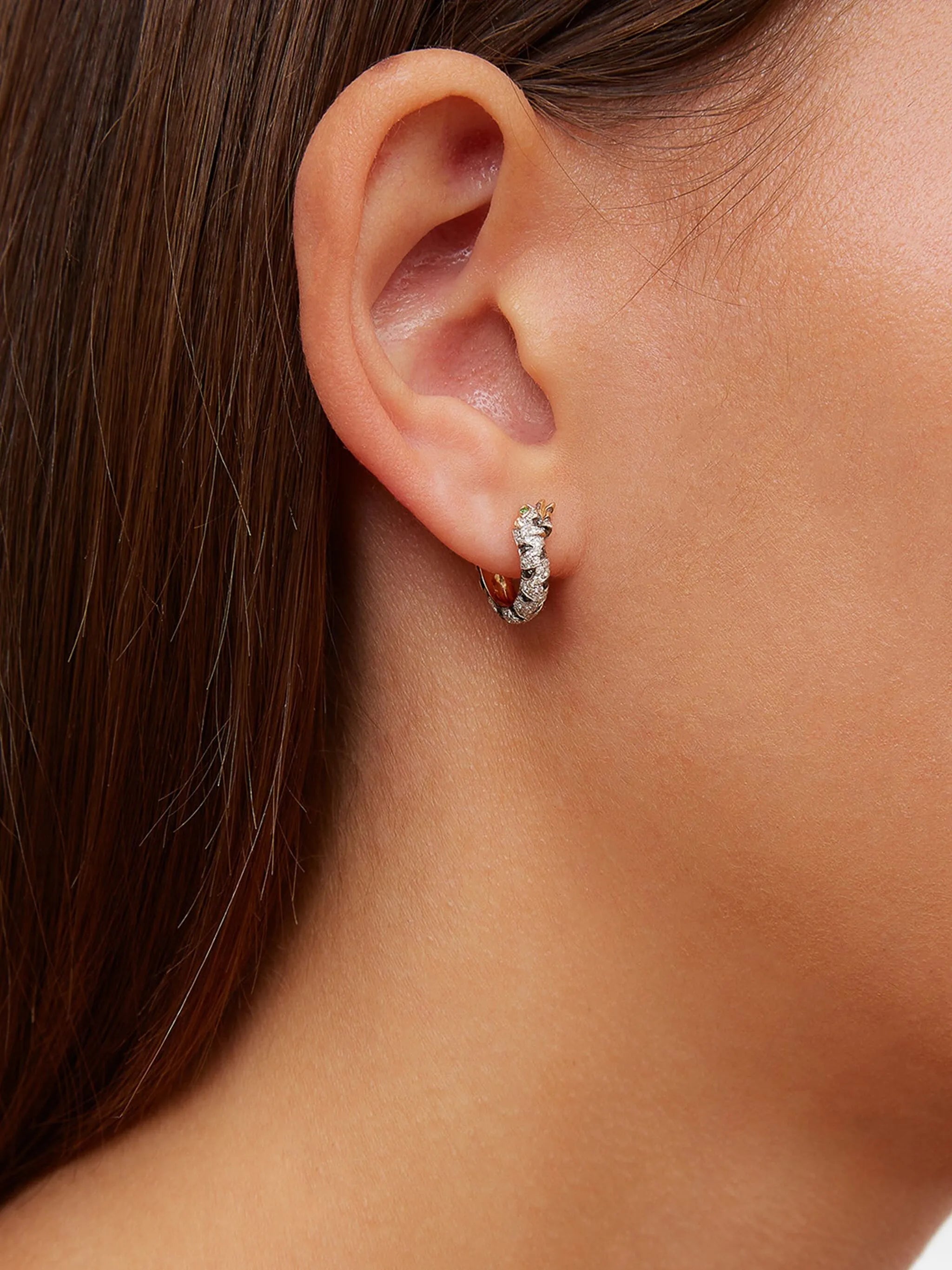 9CT yellow gold Mini Créoles Felin diamond and tsavorite hoop earrings