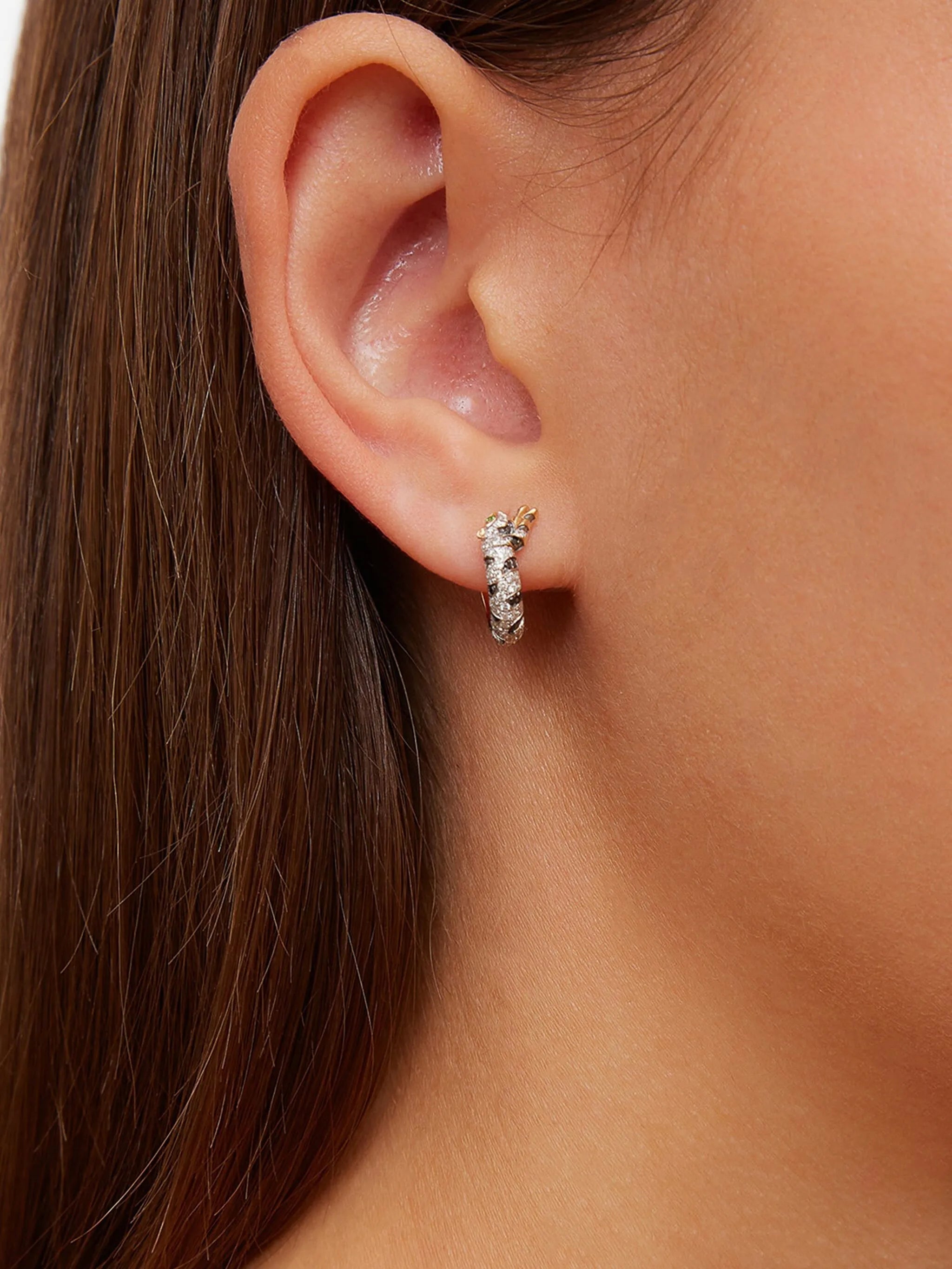9CT yellow gold Mini Créoles Felin diamond and tsavorite hoop earrings