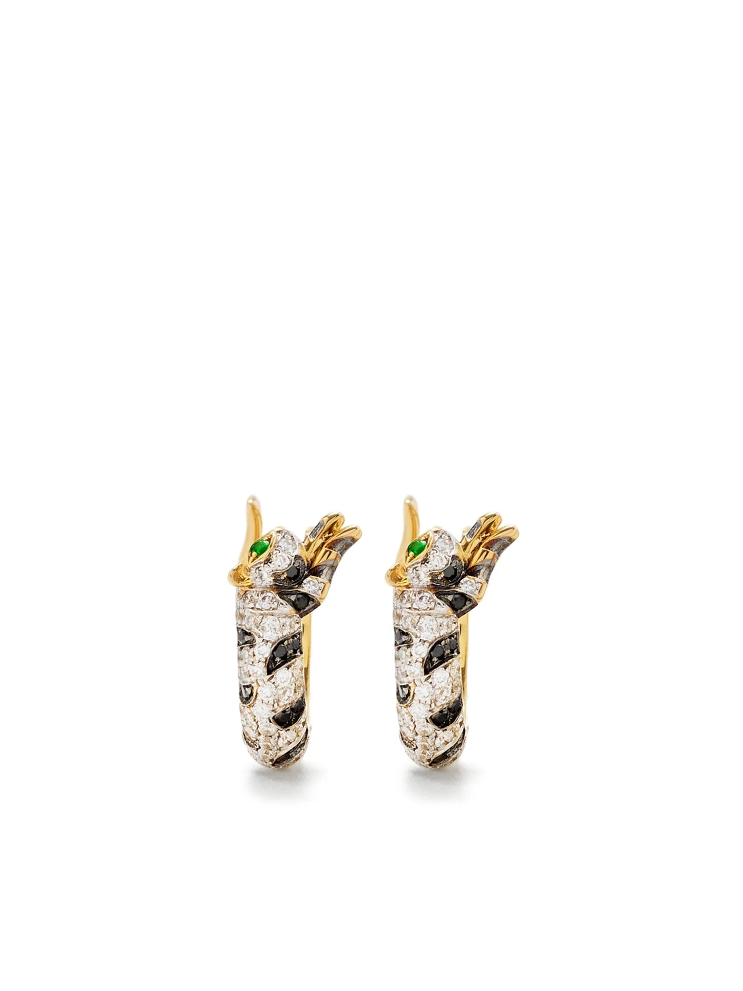 9CT yellow gold Mini Créoles Felin diamond and tsavorite hoop earrings