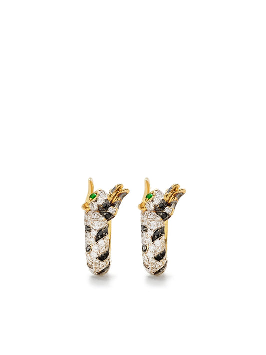 9CT yellow gold Mini Créoles Felin diamond and tsavorite hoop earrings