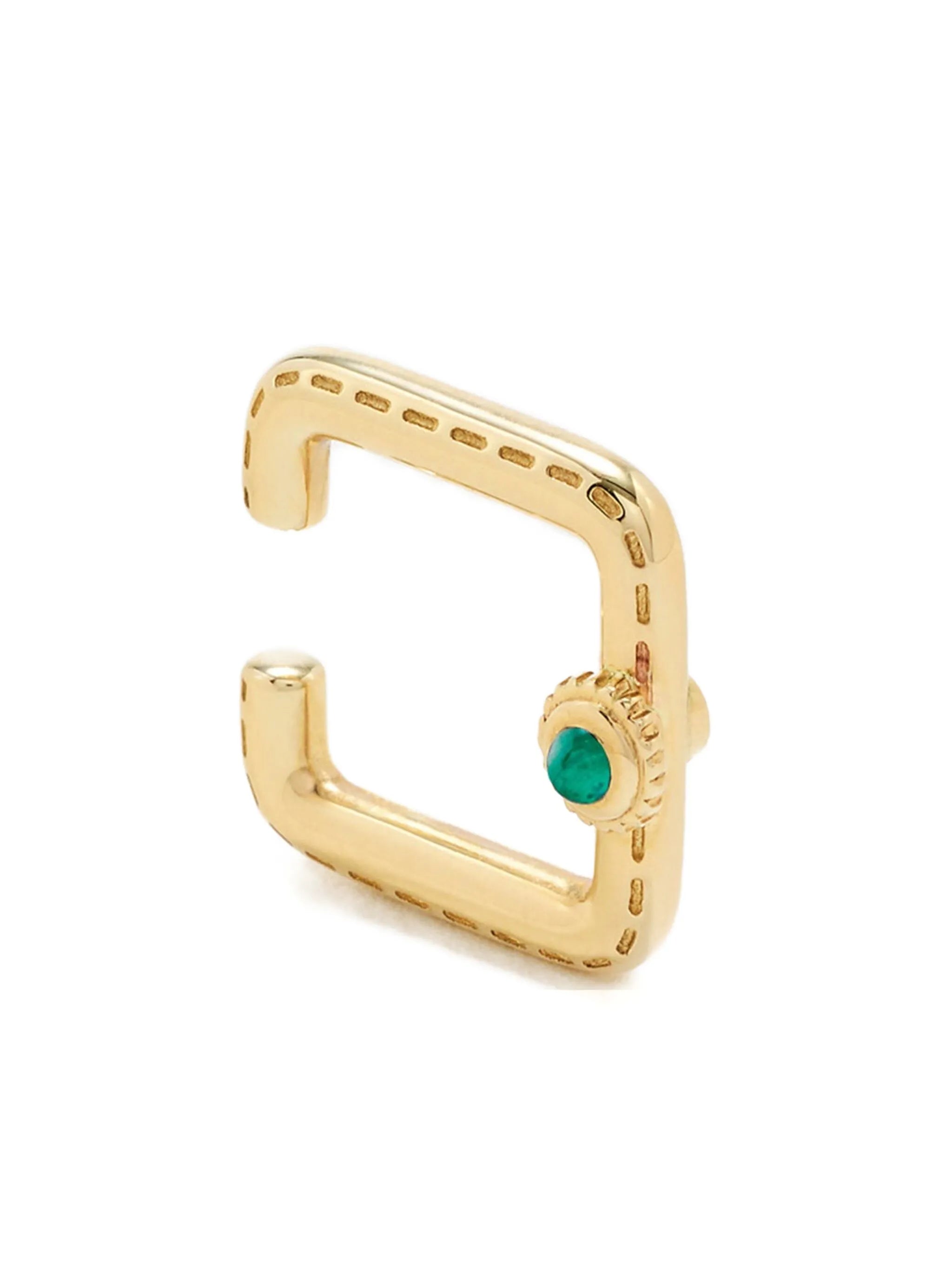 9CT yellow gold Mini Créoles Gousset diamond and malachite hoop earrings