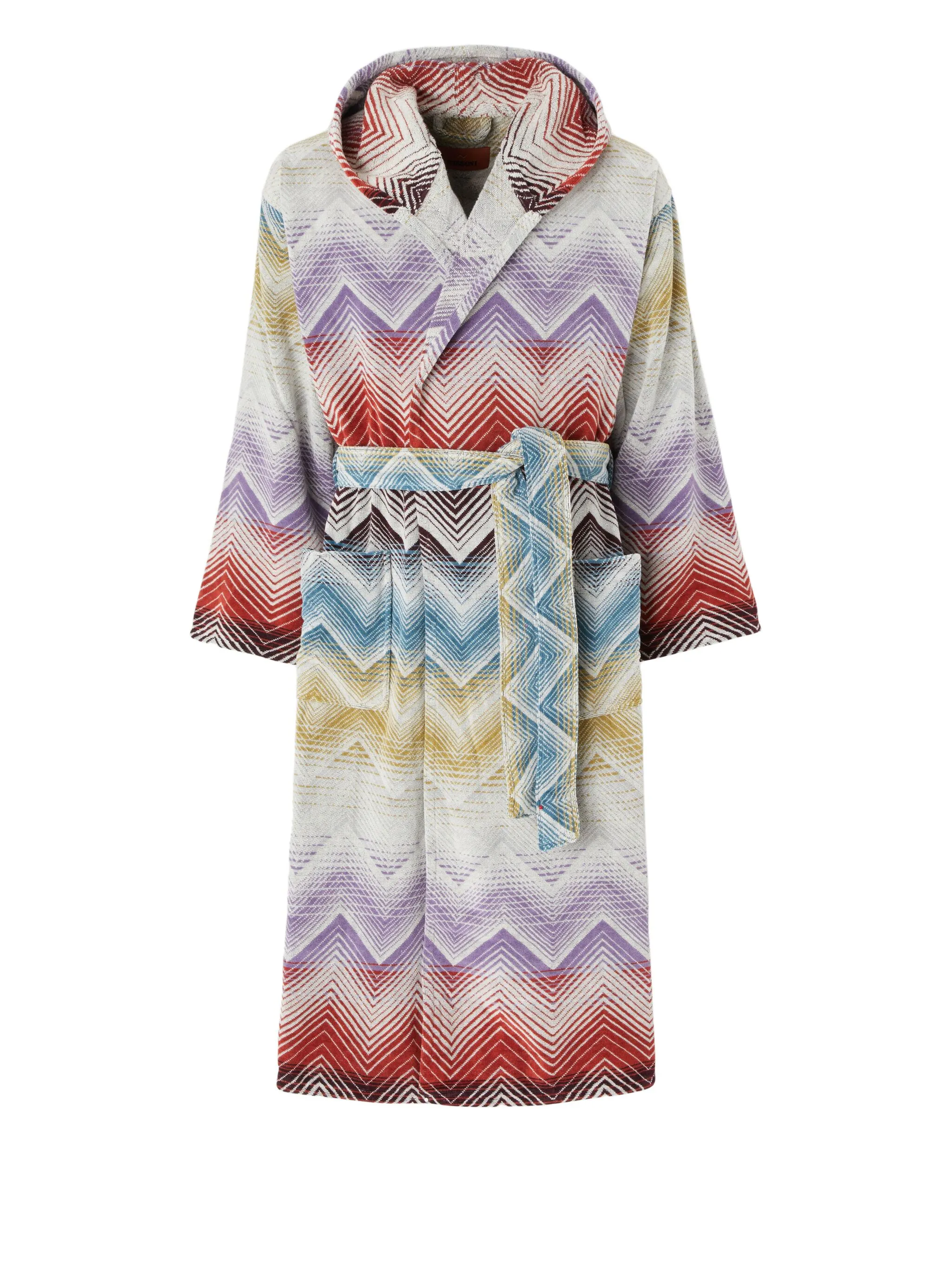 Marea hooded bathrobe in cotton terry with Chevron pattern