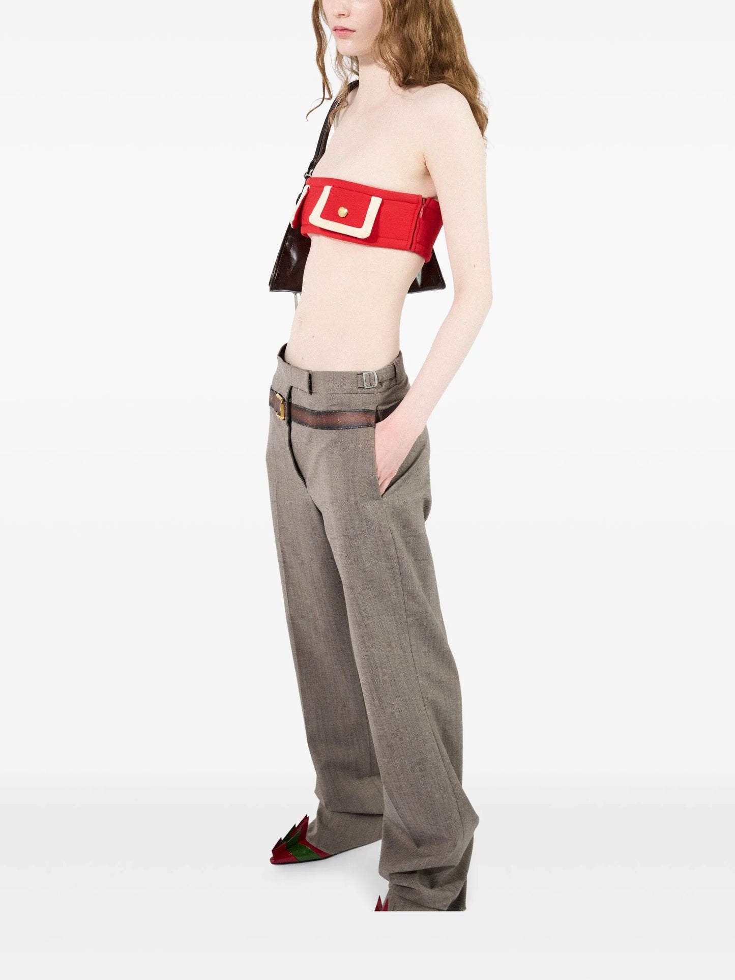 printed belt trousers