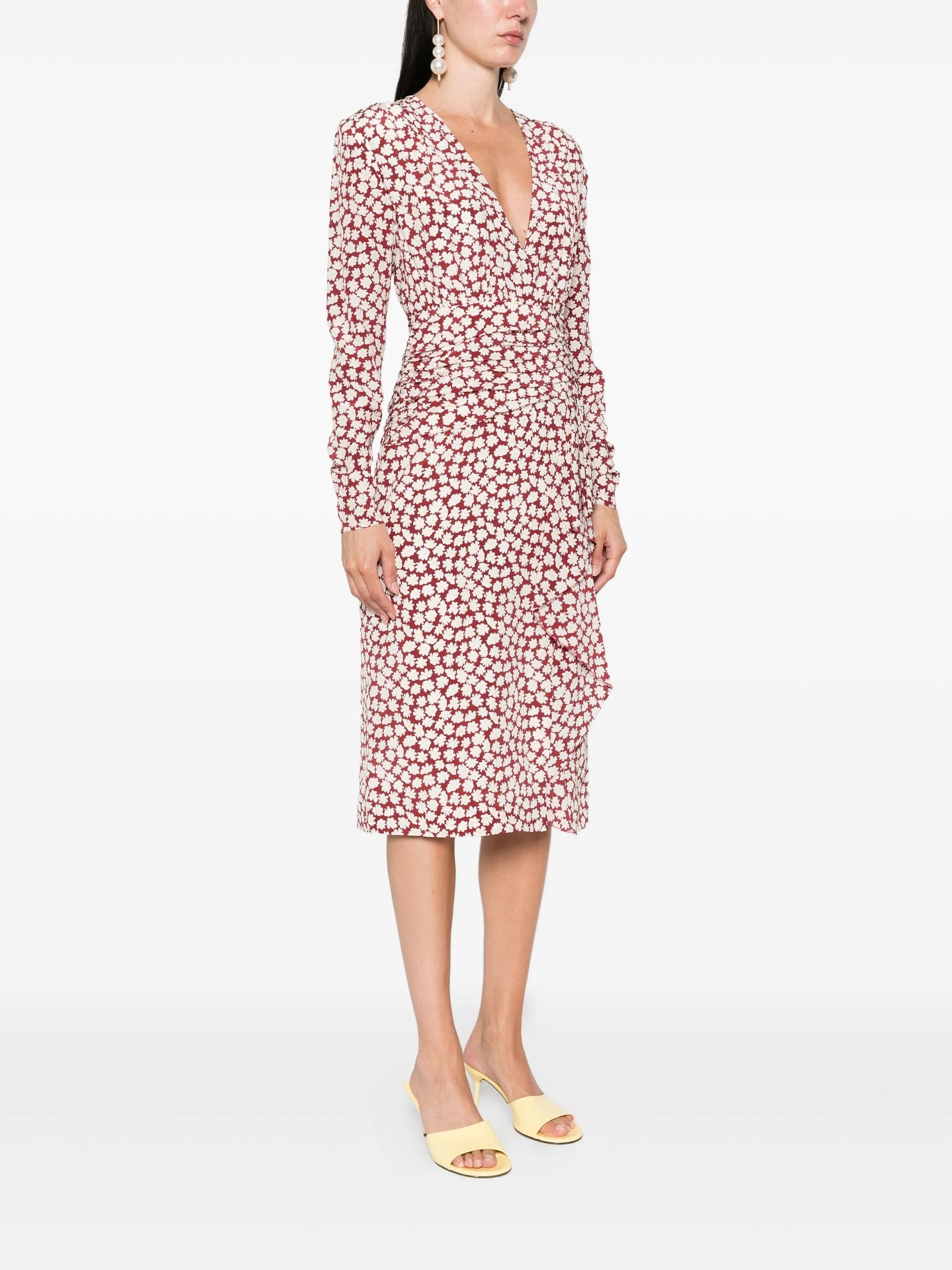 floral-print draped midi dress