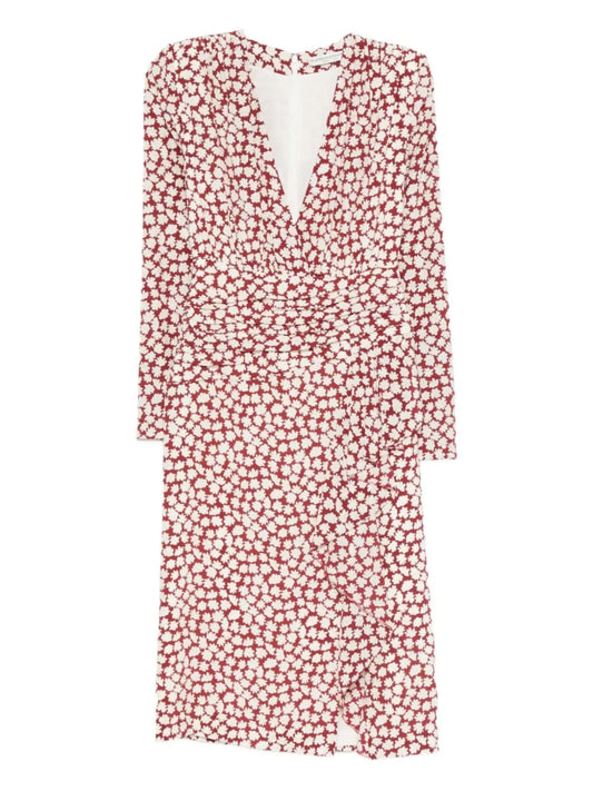 floral-print draped midi dress