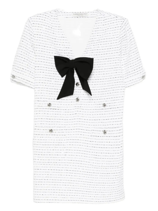 bow-detail tweed dress