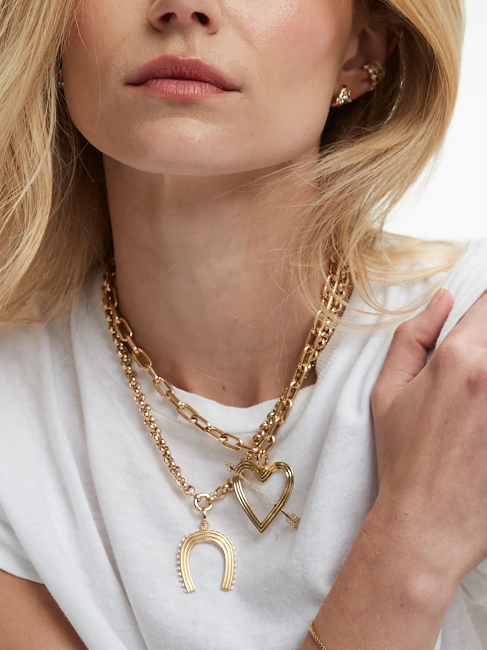 14CT yellow gold Heart and Arrow diamond necklace