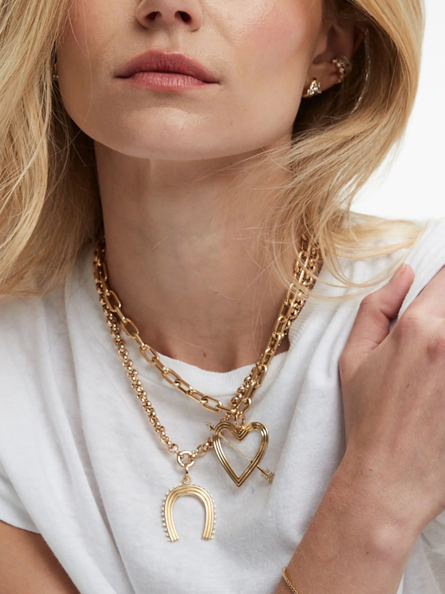 14CT yellow gold Heart and Arrow diamond necklace