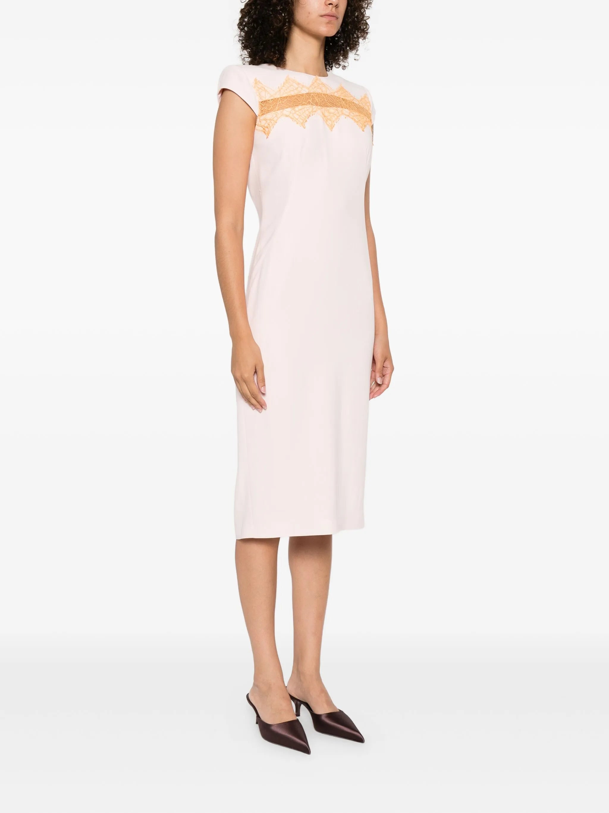 lace-insert midi dress