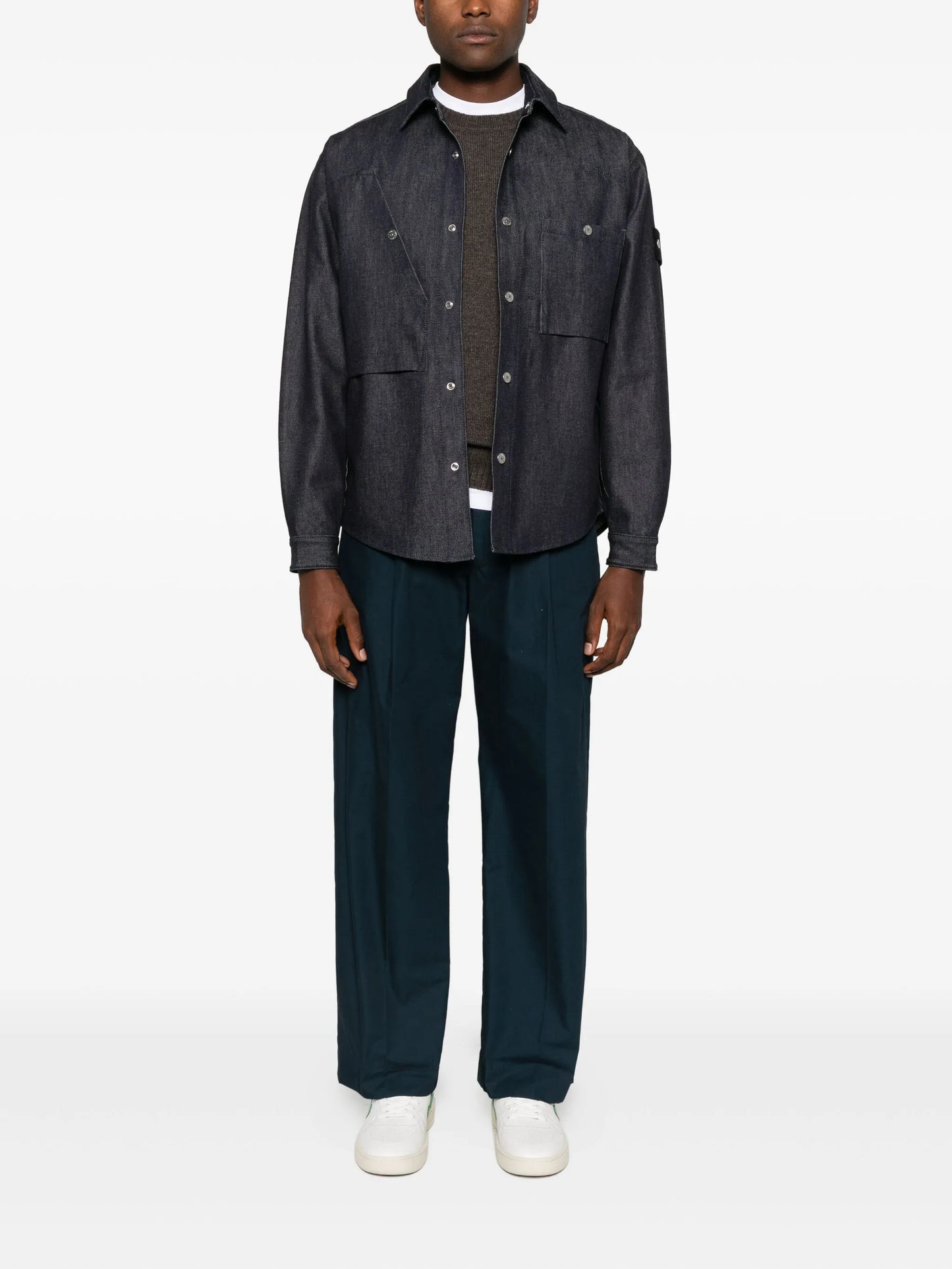 Compass-badge denim shirt