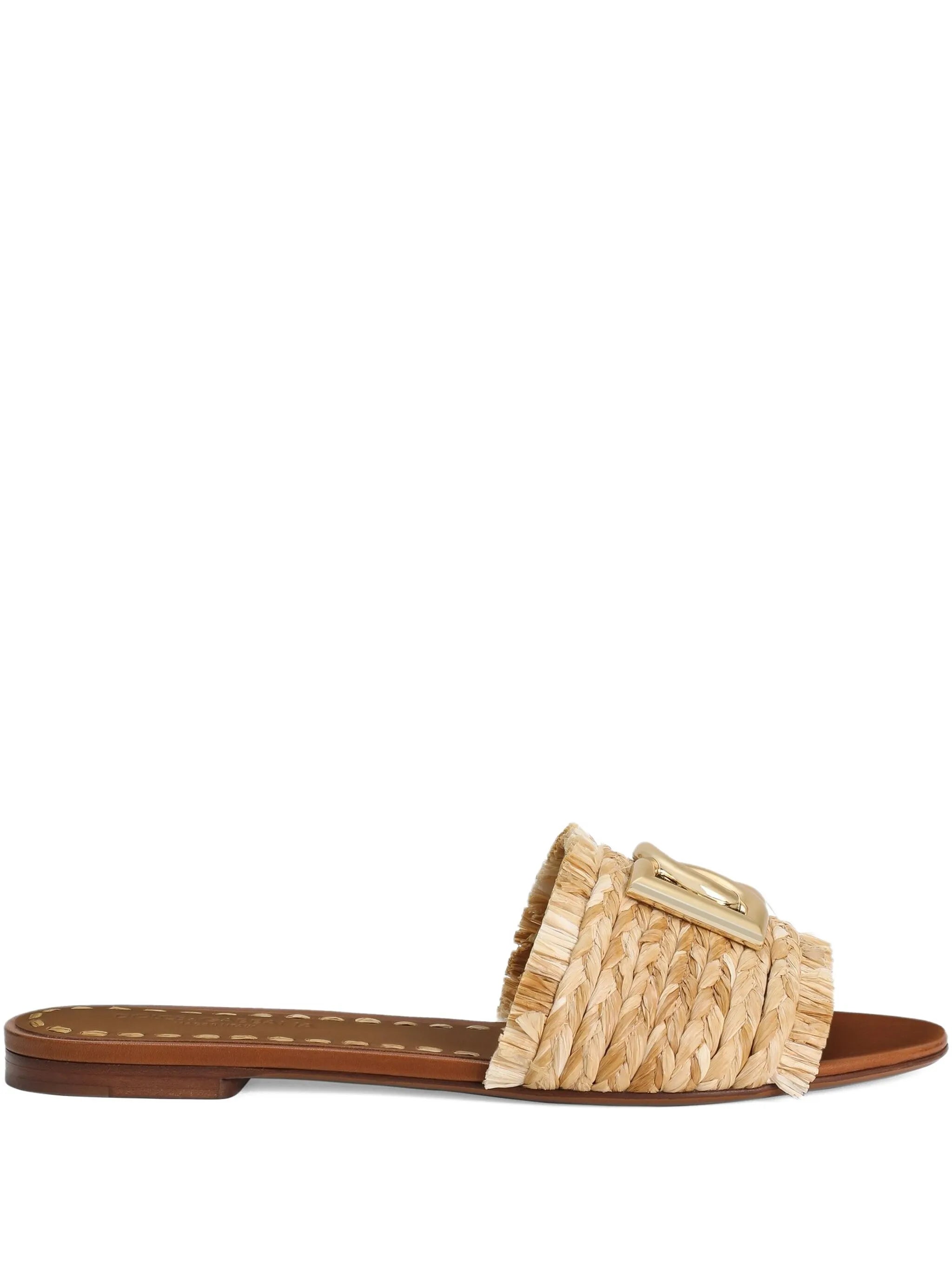 raffia logo flat sandals