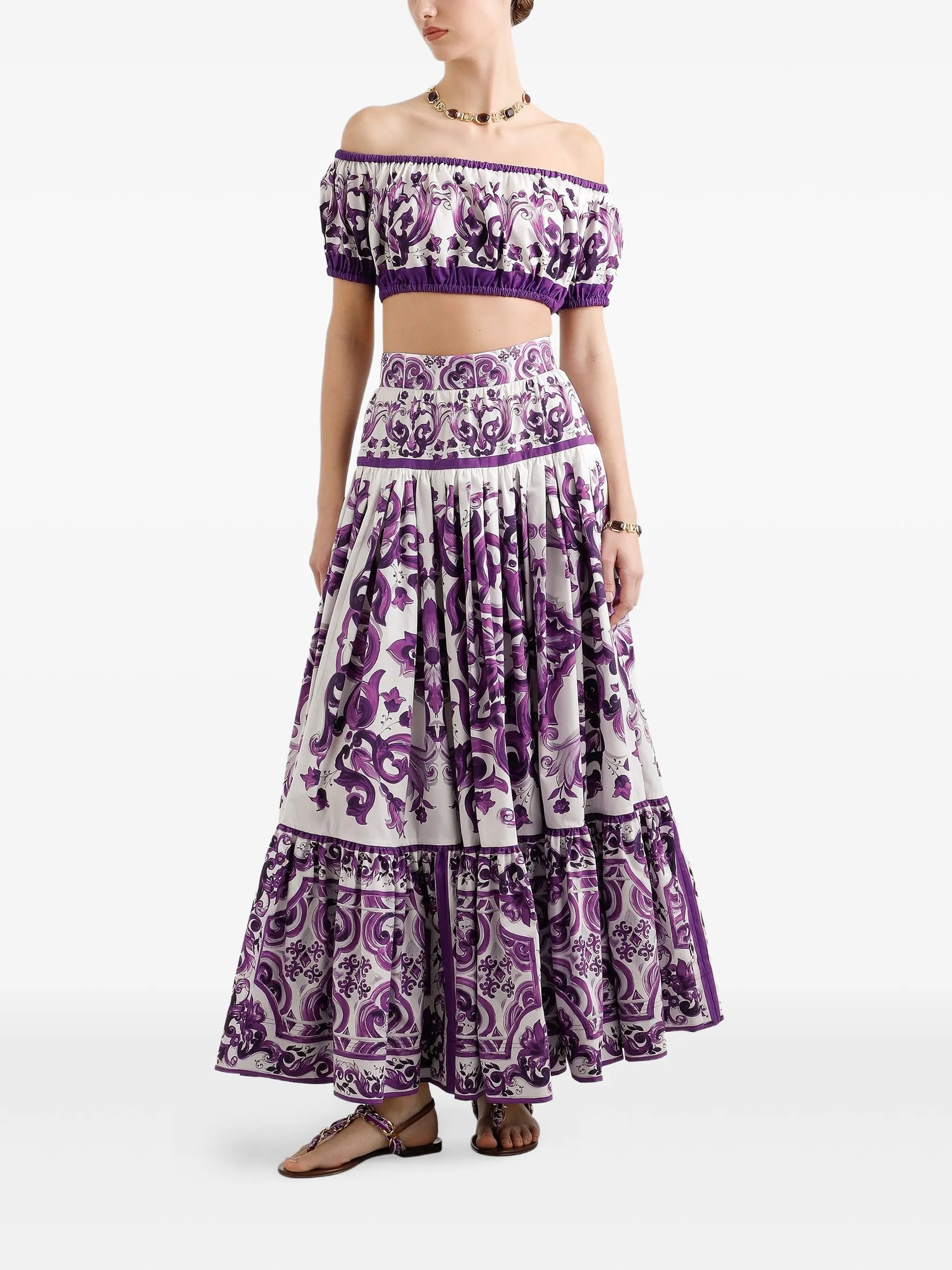 Majolica-print crop top