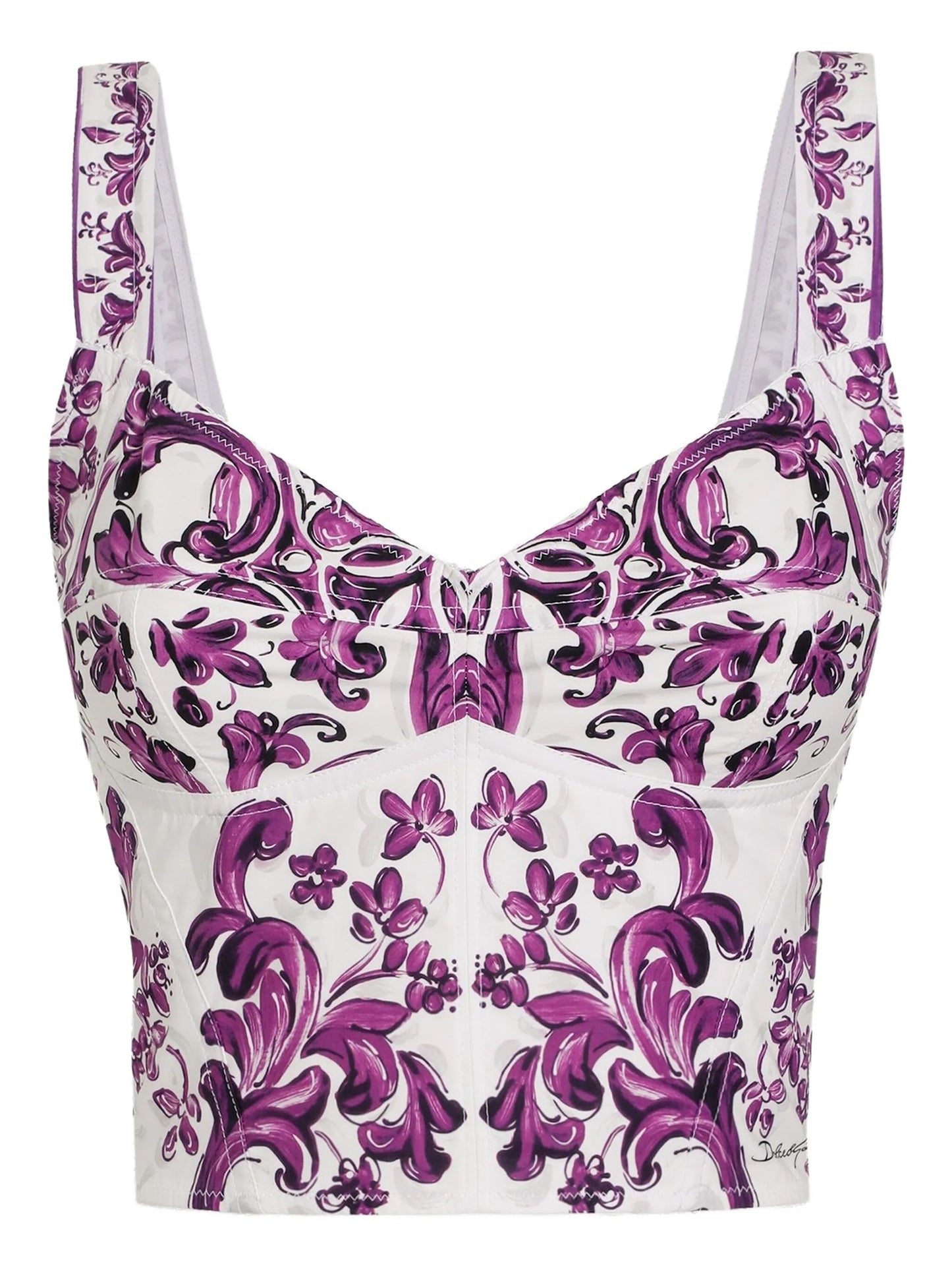 Majolica-print poplin bustier top