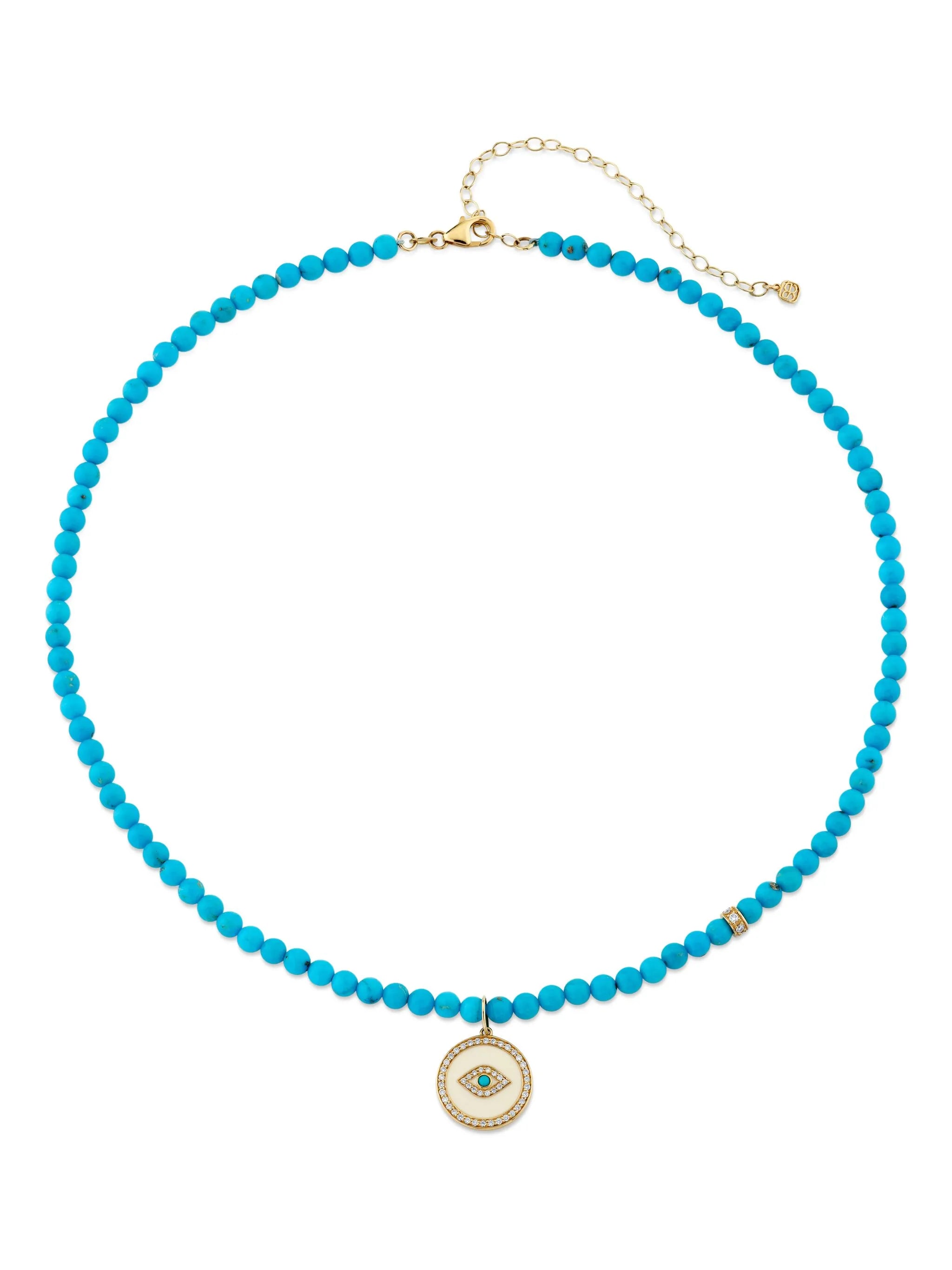 14CT yellow gold Evil Eye diamond and turquoise necklace