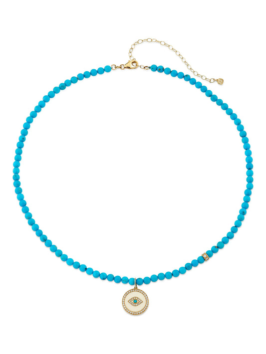 14CT yellow gold Evil Eye diamond and turquoise necklace