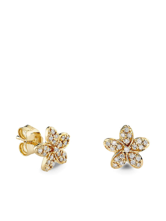 14CT yellow gold Plumeria diamond stud earrings