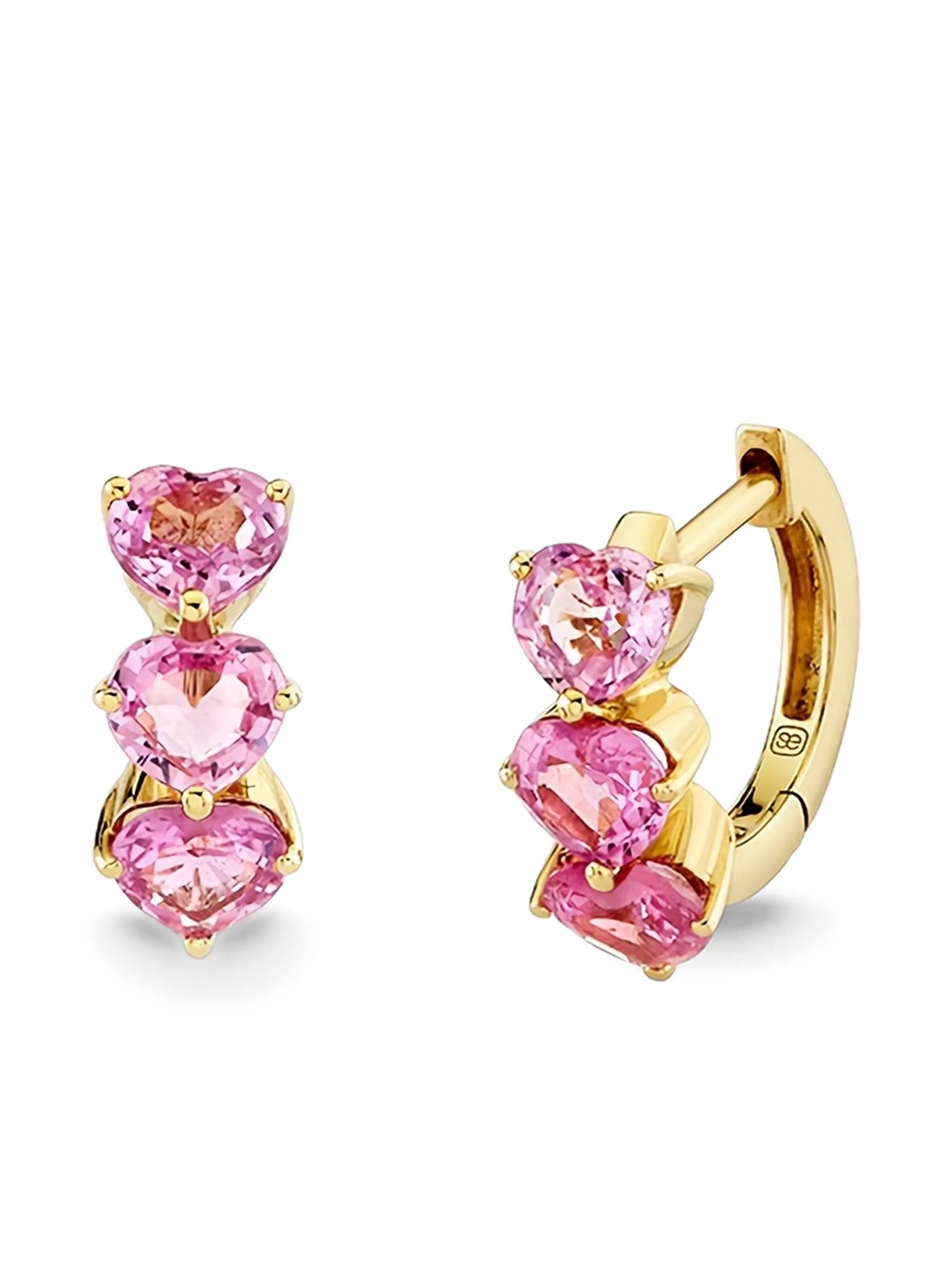 14CT yellow gold Heart sapphire hoop earrings