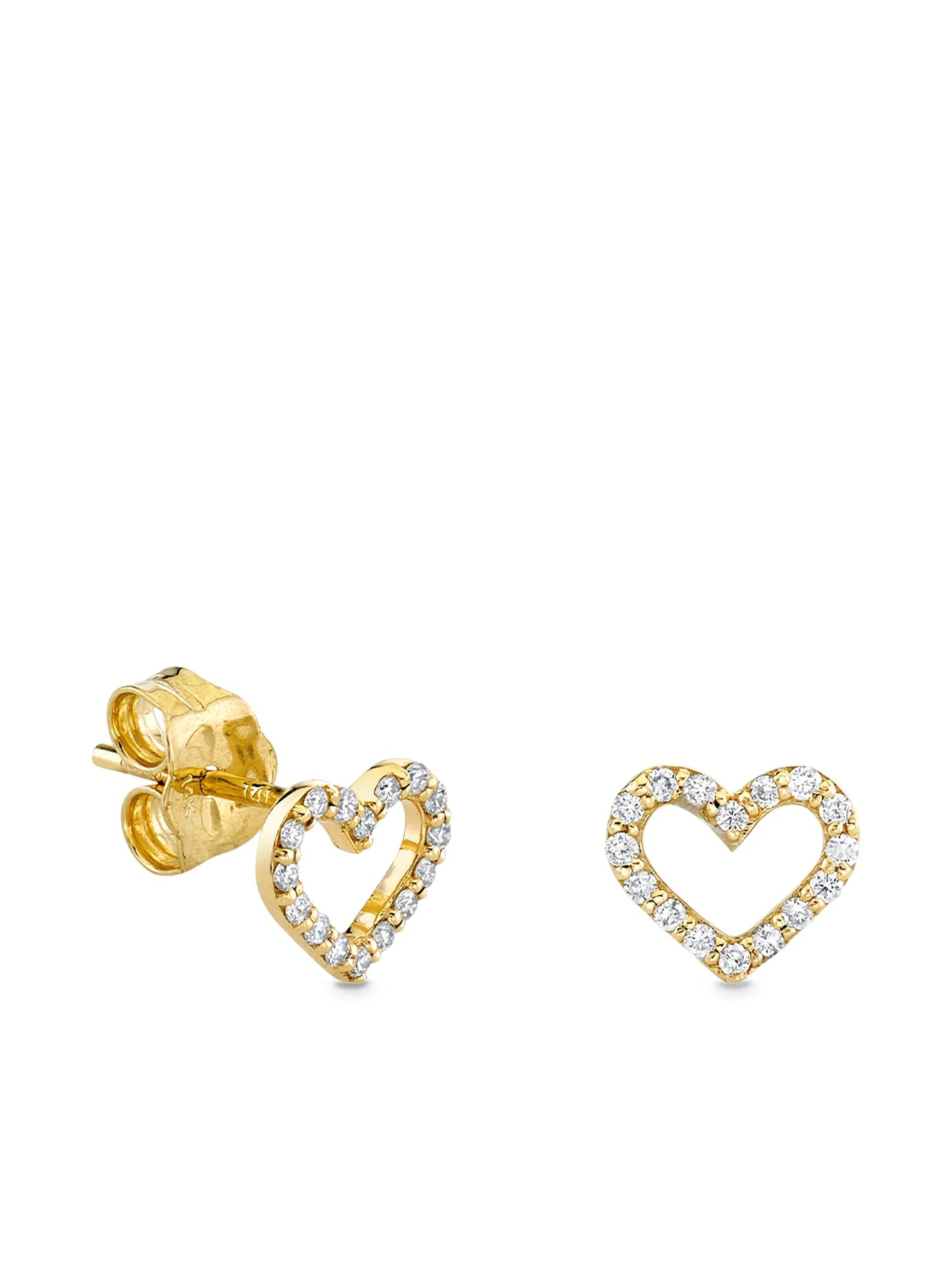 14CT yellow gold Open Heart diamond stud earrings