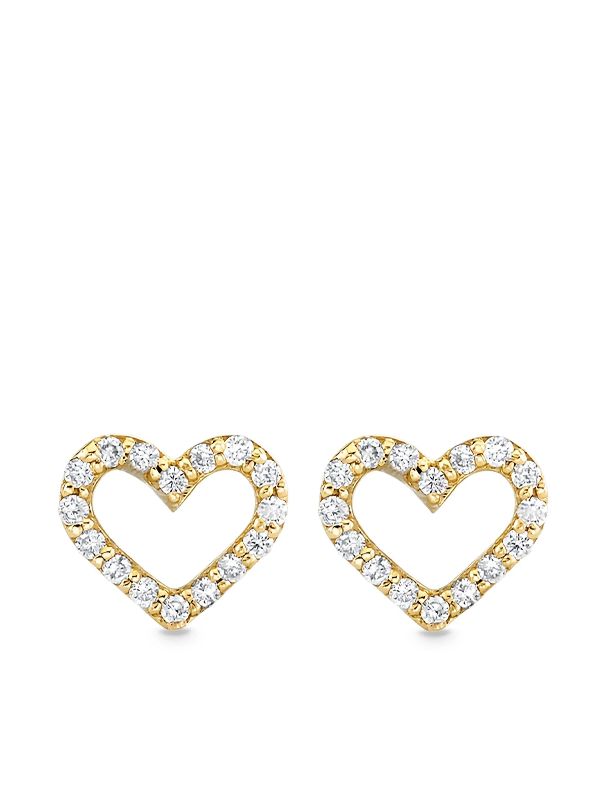 14CT yellow gold Open Heart diamond stud earrings