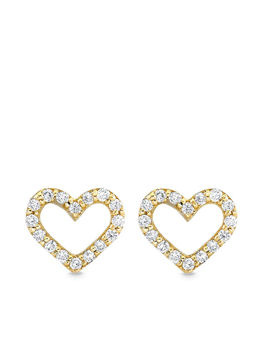 14CT yellow gold Open Heart diamond stud earrings