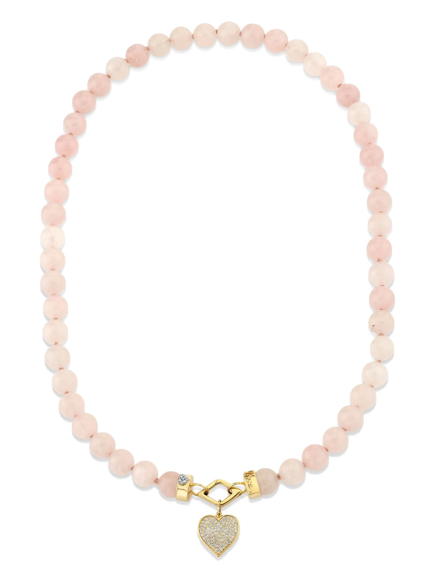 14CT yellow gold Love rose quartz and diamond necklace