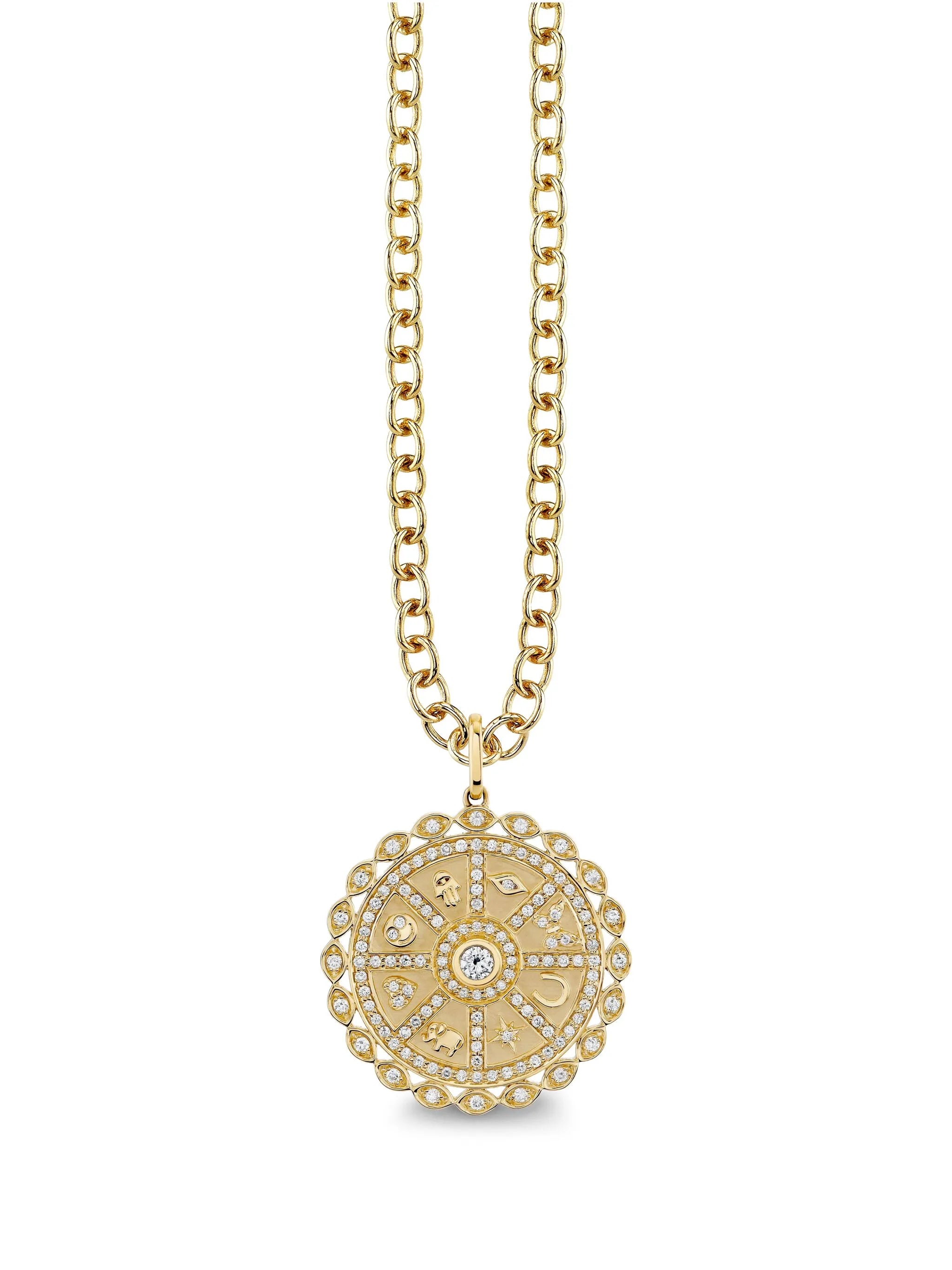 14CT yellow gold Icon Wheel Coin diamond necklace