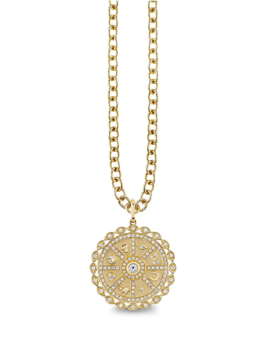 14CT yellow gold Icon Wheel Coin diamond necklace