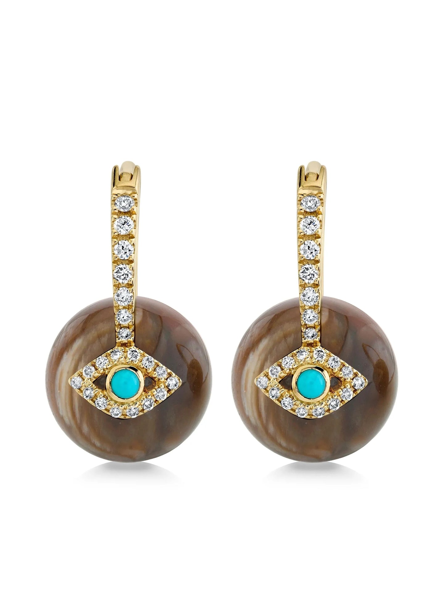 14CT yellow gold Evil Eye diamond drop earrings