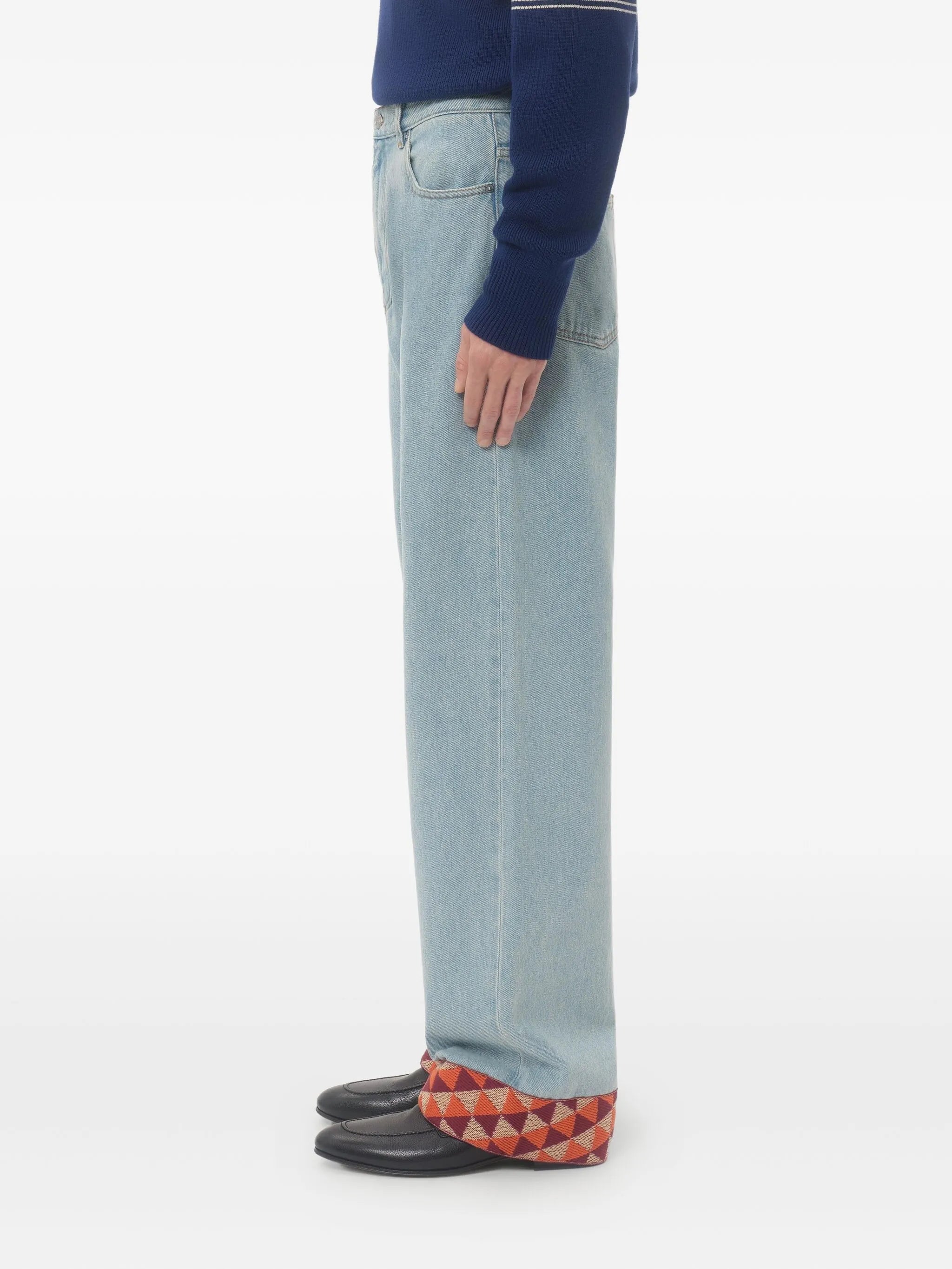 denim pants with jacquard hem