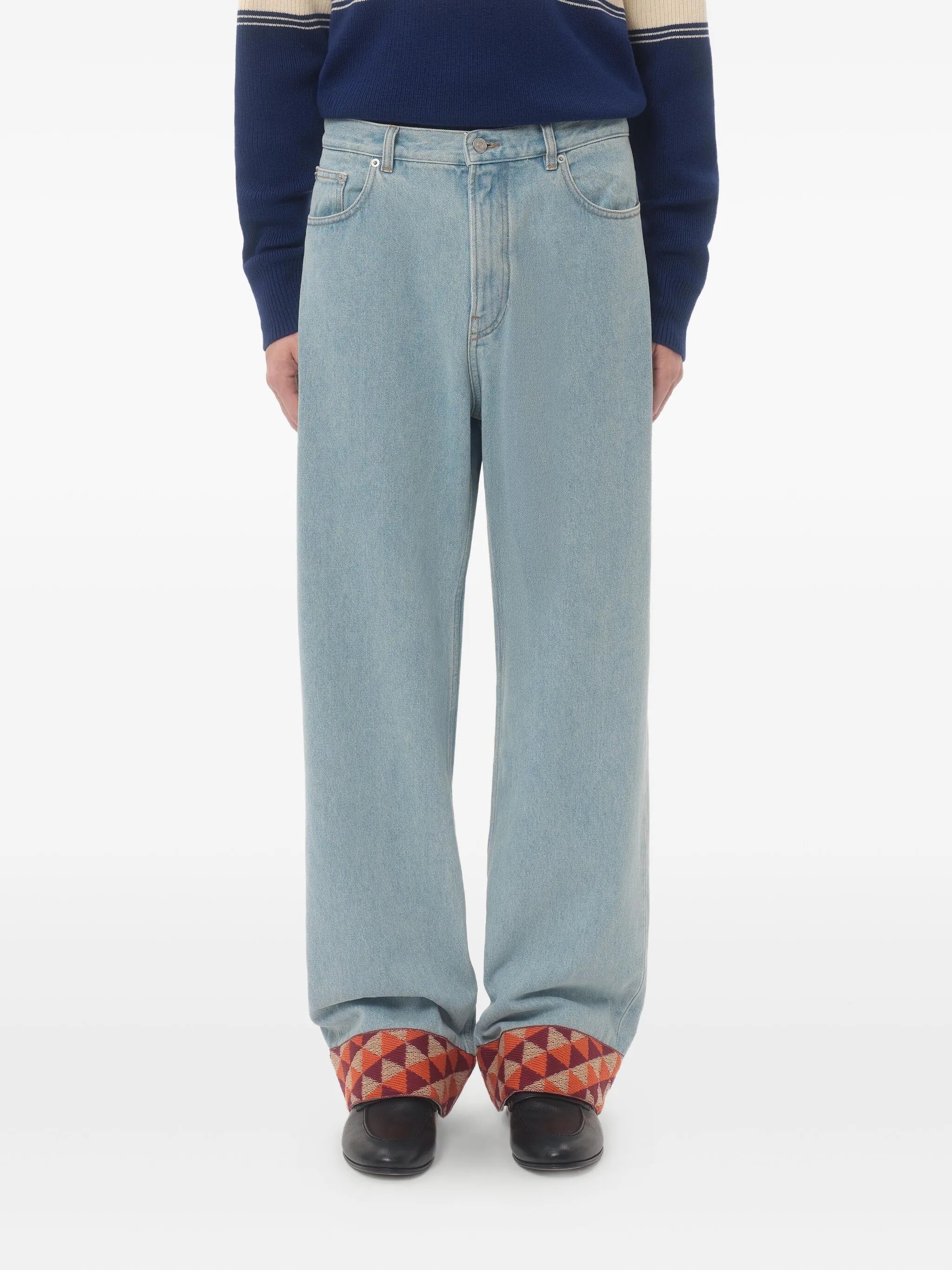 denim pants with jacquard hem