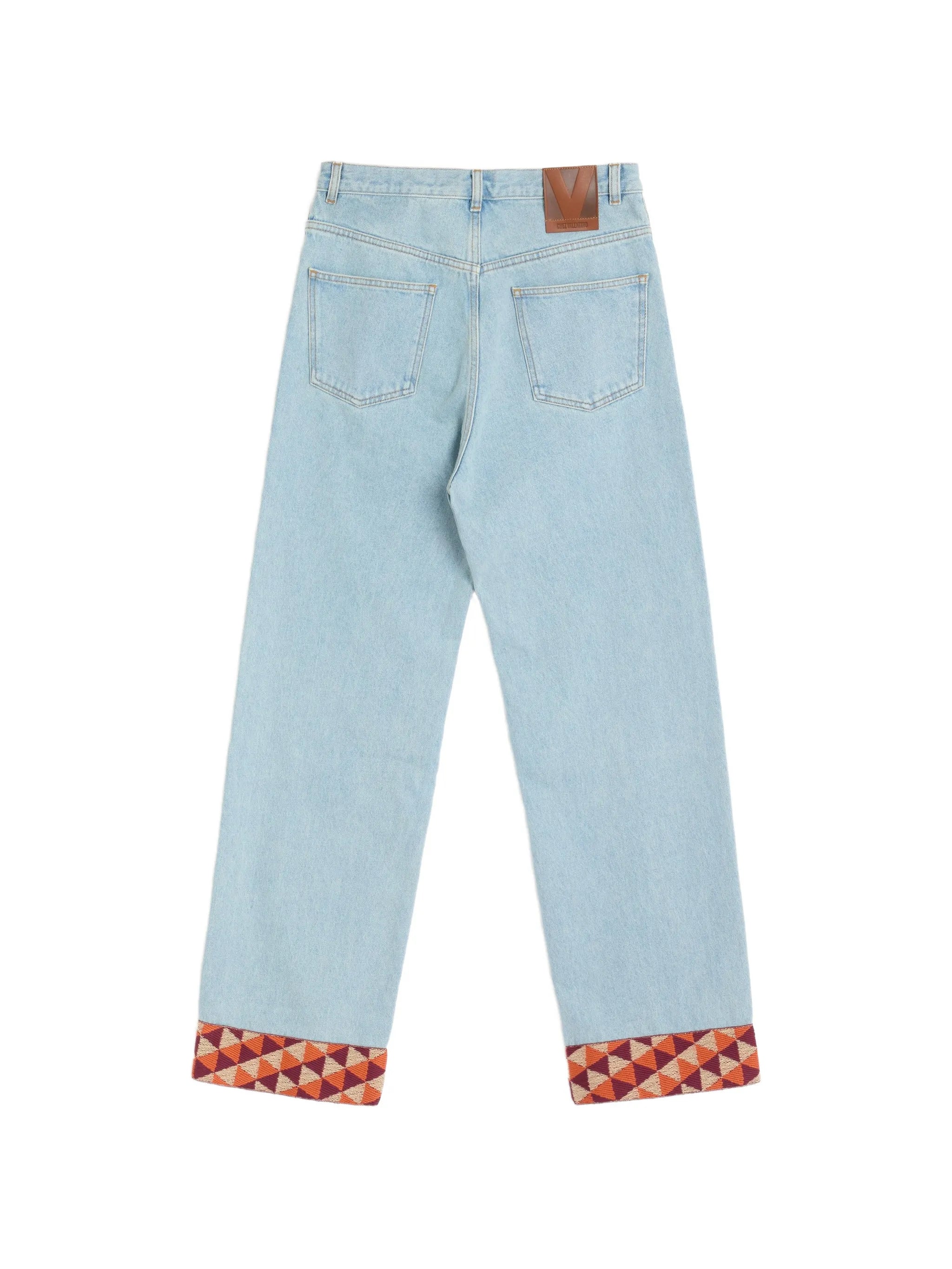 denim pants with jacquard hem