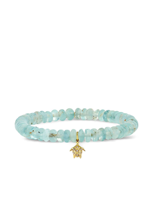 14CT yellow gold small Turtle aquamarine and diamond bracelet