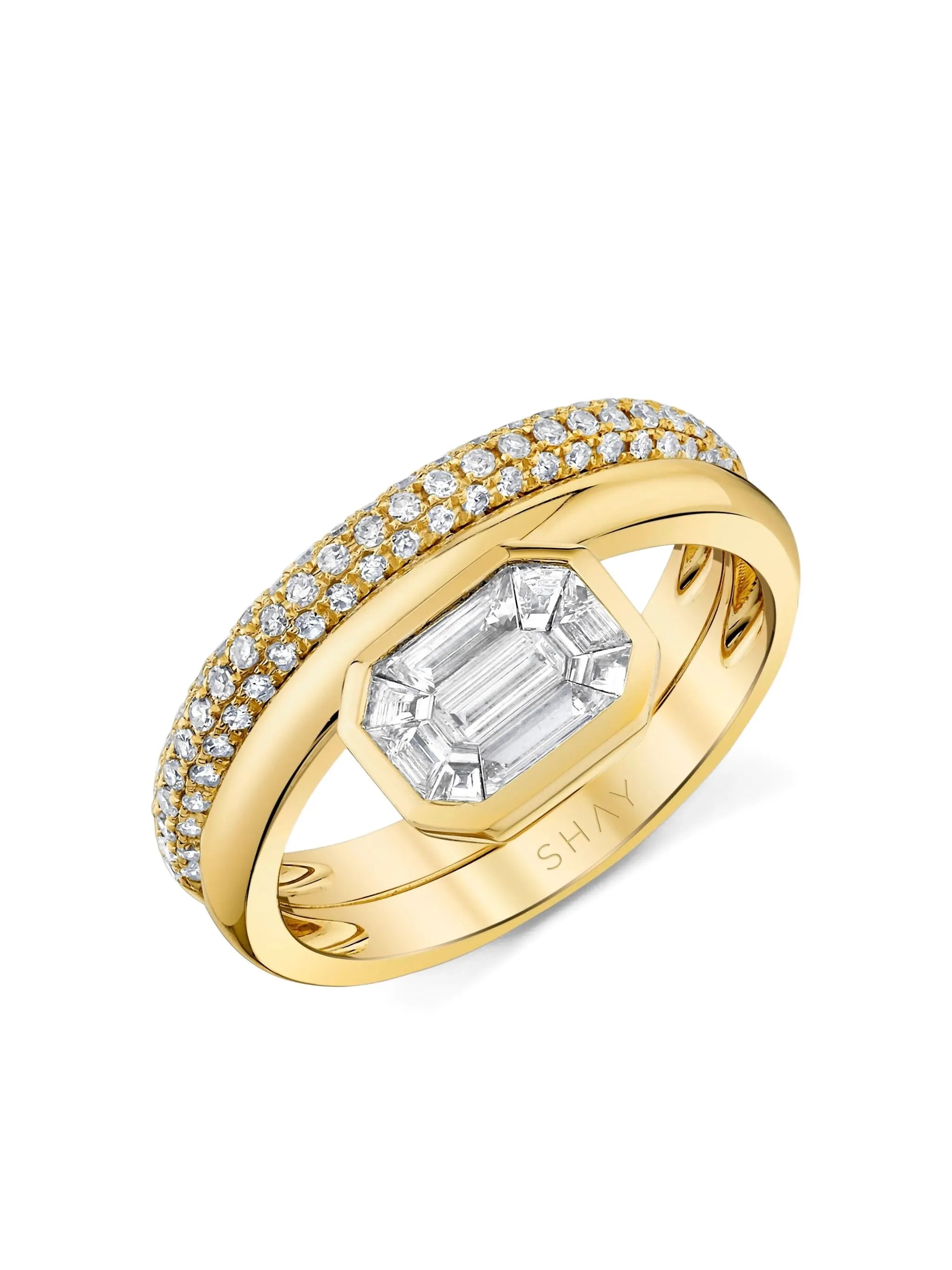 18CT yellow gold floating bezel diamond ring