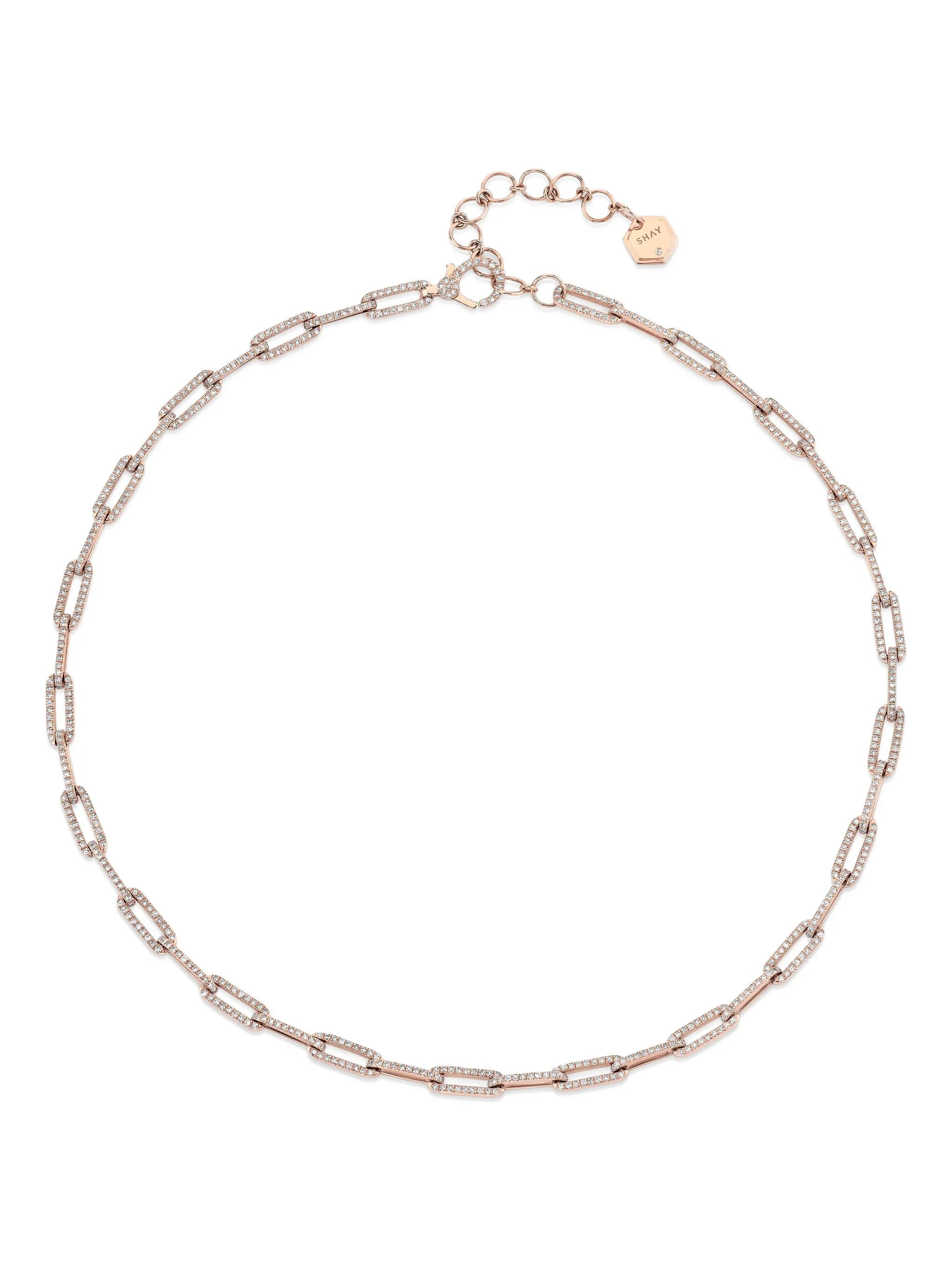 18CT rose gold diamond cable-link chain necklace