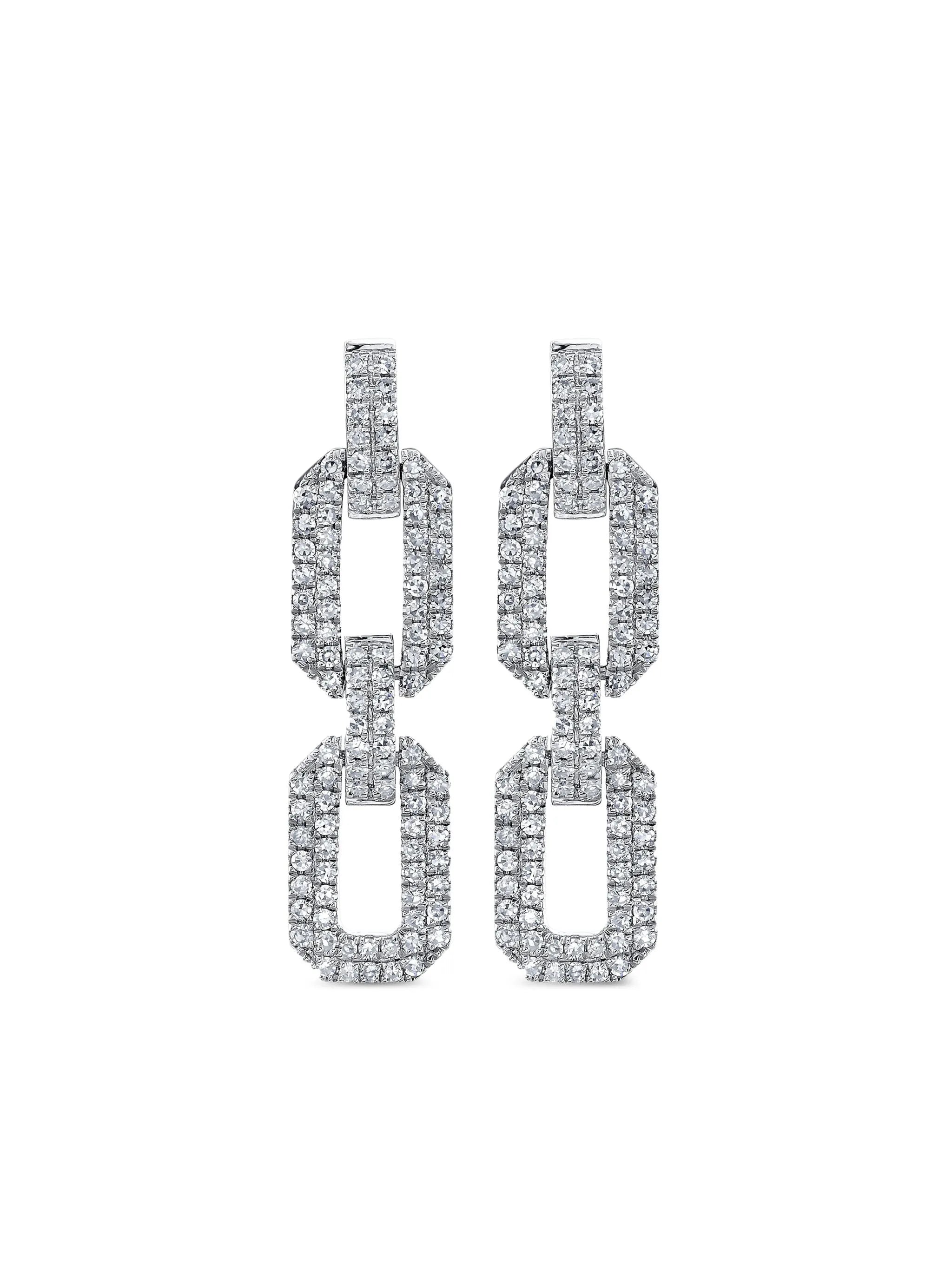 18CT white gold flat geo link diamond earrings