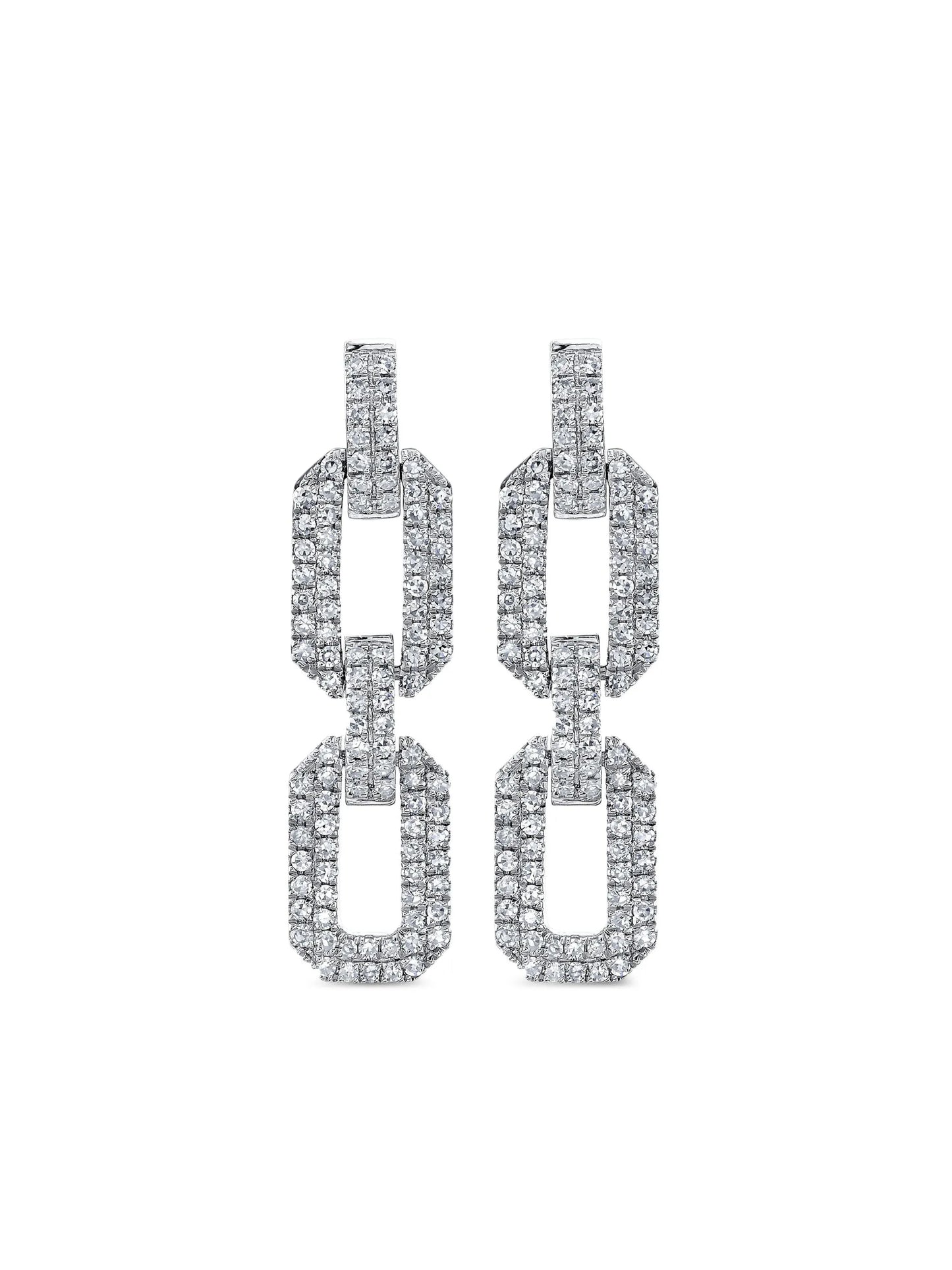 18CT white gold flat geo link diamond earrings