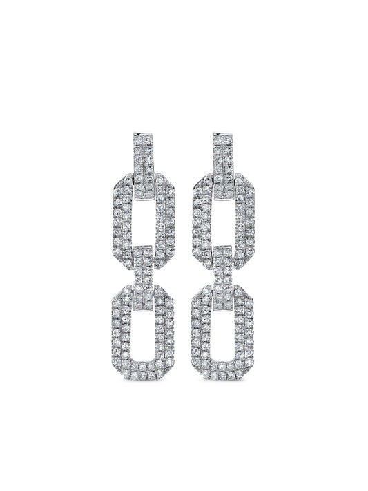18CT white gold flat geo link diamond earrings