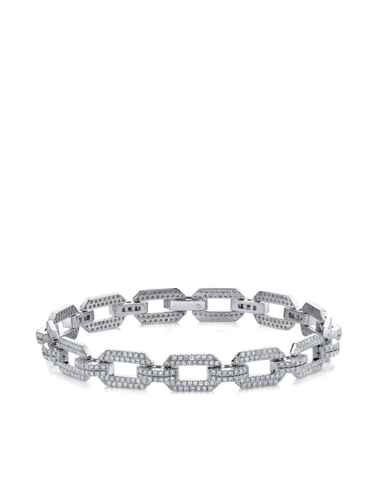 18CT white gold flat geo link diamond bracelet