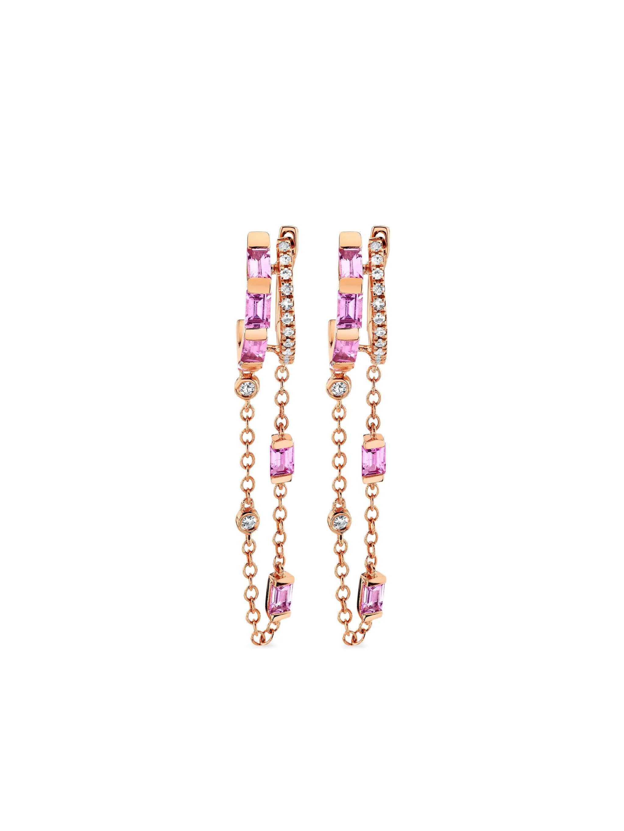 18CT rose gold Double Mixed Fringe sapphire earrings