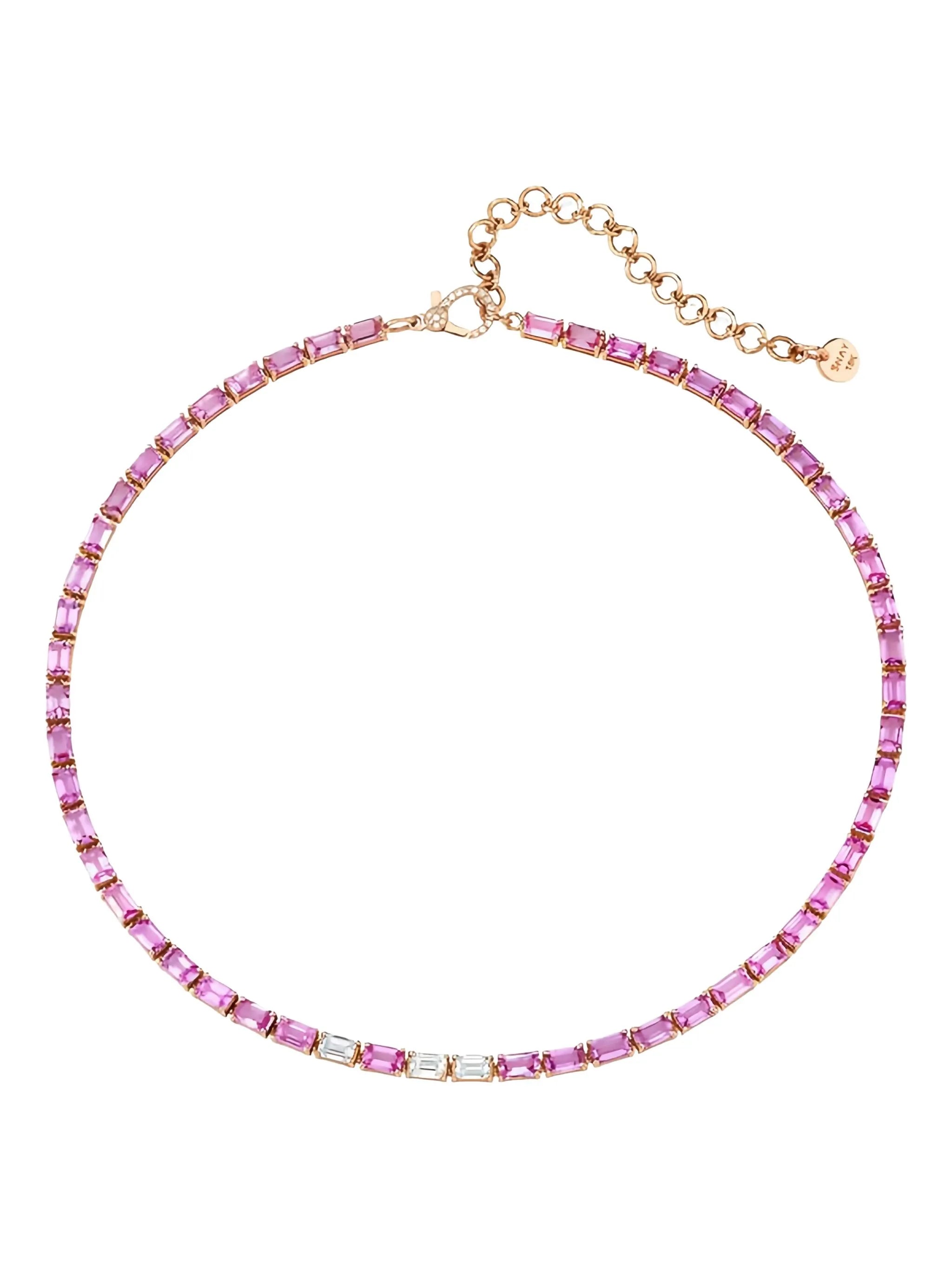 18CT rose gold pink sapphire and diamond tennis necklace