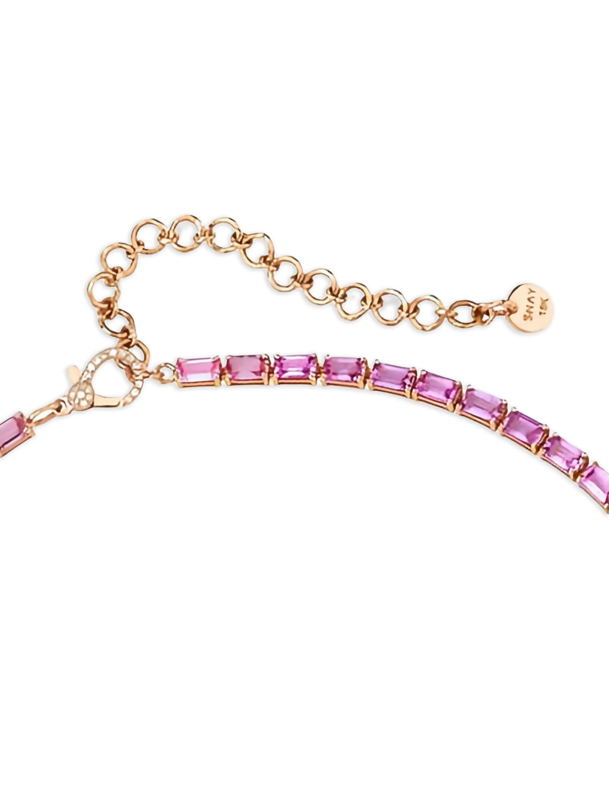 18CT rose gold pink sapphire and diamond tennis necklace