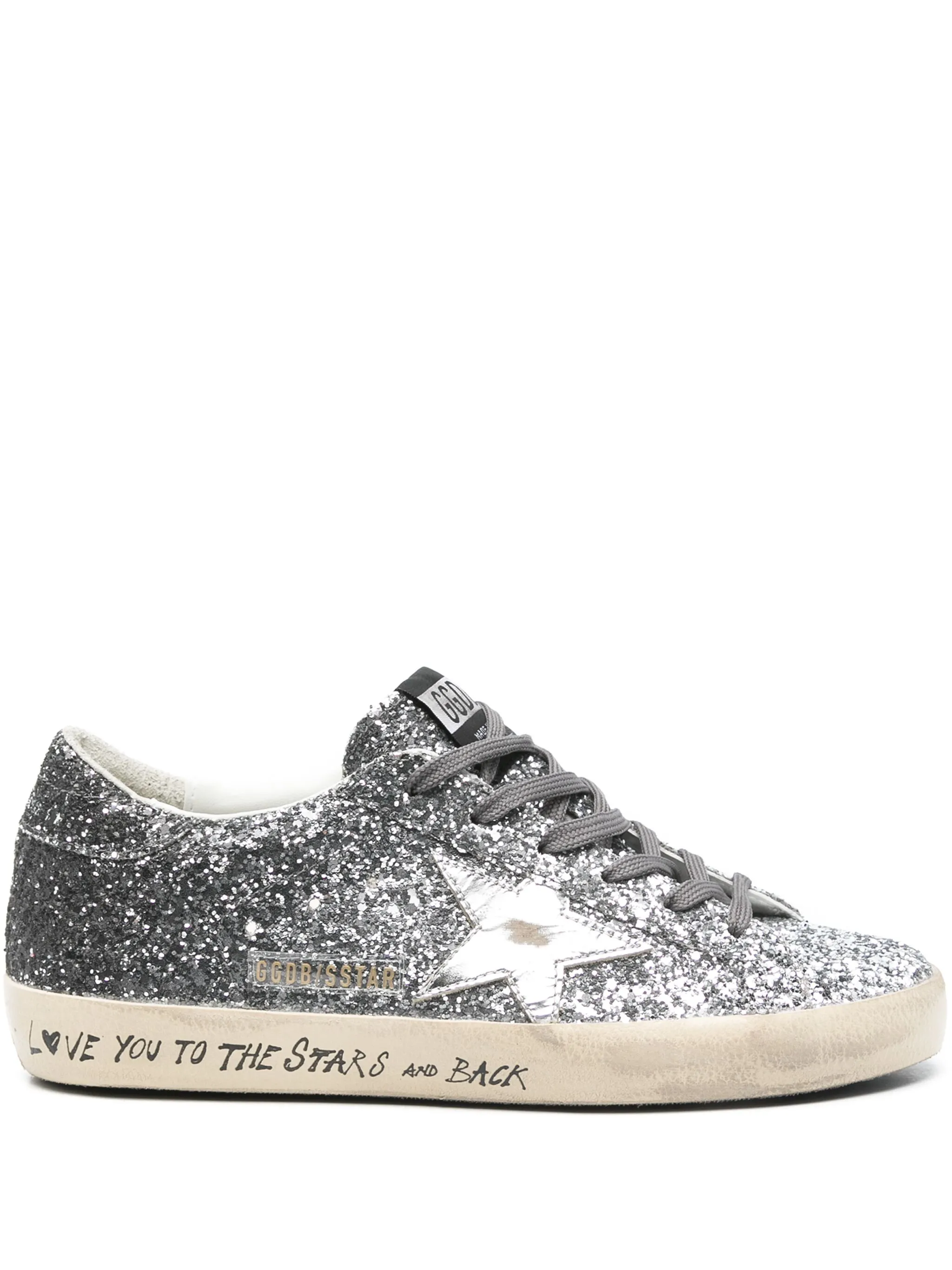 Super Star trainers with glitter upper and silver metallic leather star